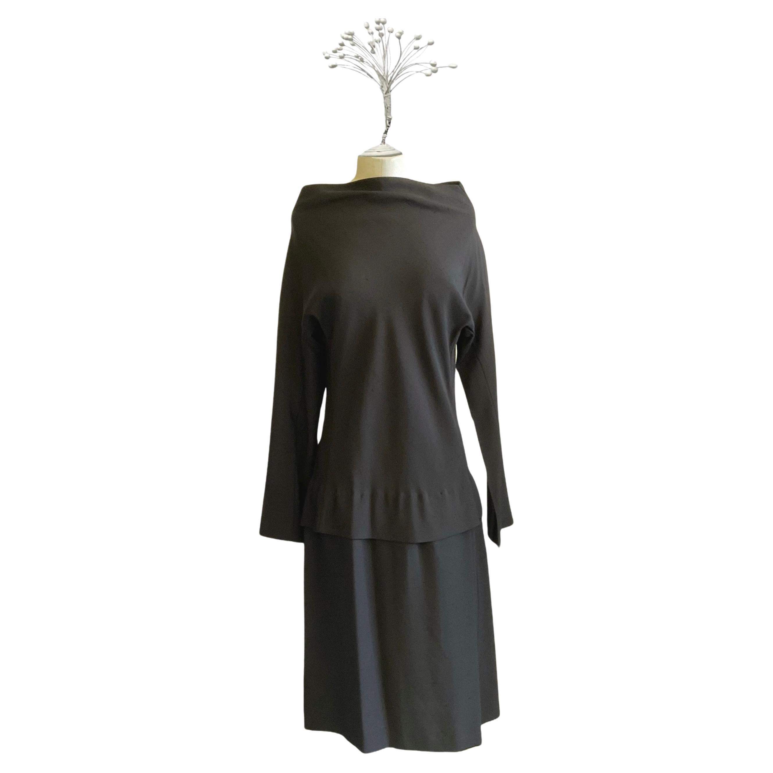 YOHJI YAMAMOTO Abito midi nero in seta dei primi anni 2000 en venta