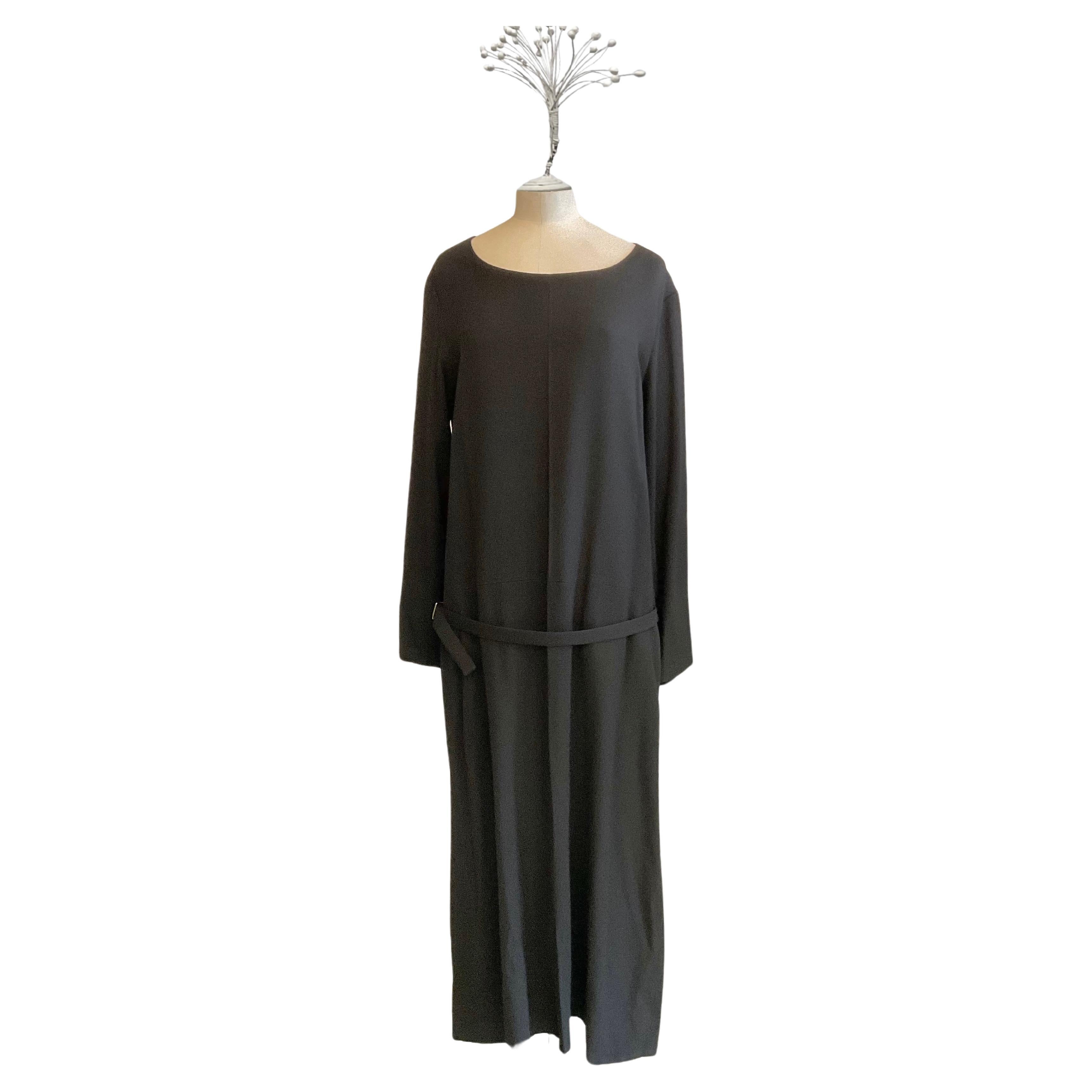 YOHJI YAMAMOTO Abito tunica lungo nero in lana dei primi anni 2000