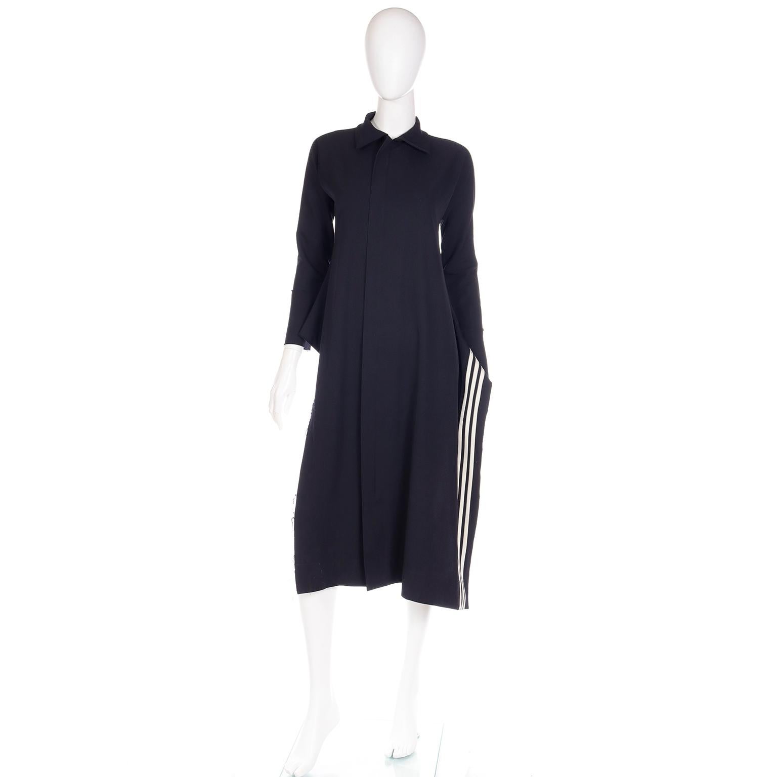2001 Yohji Yamamoto Avant Garde Black Asymmetrical Coat With Side Stripes 1