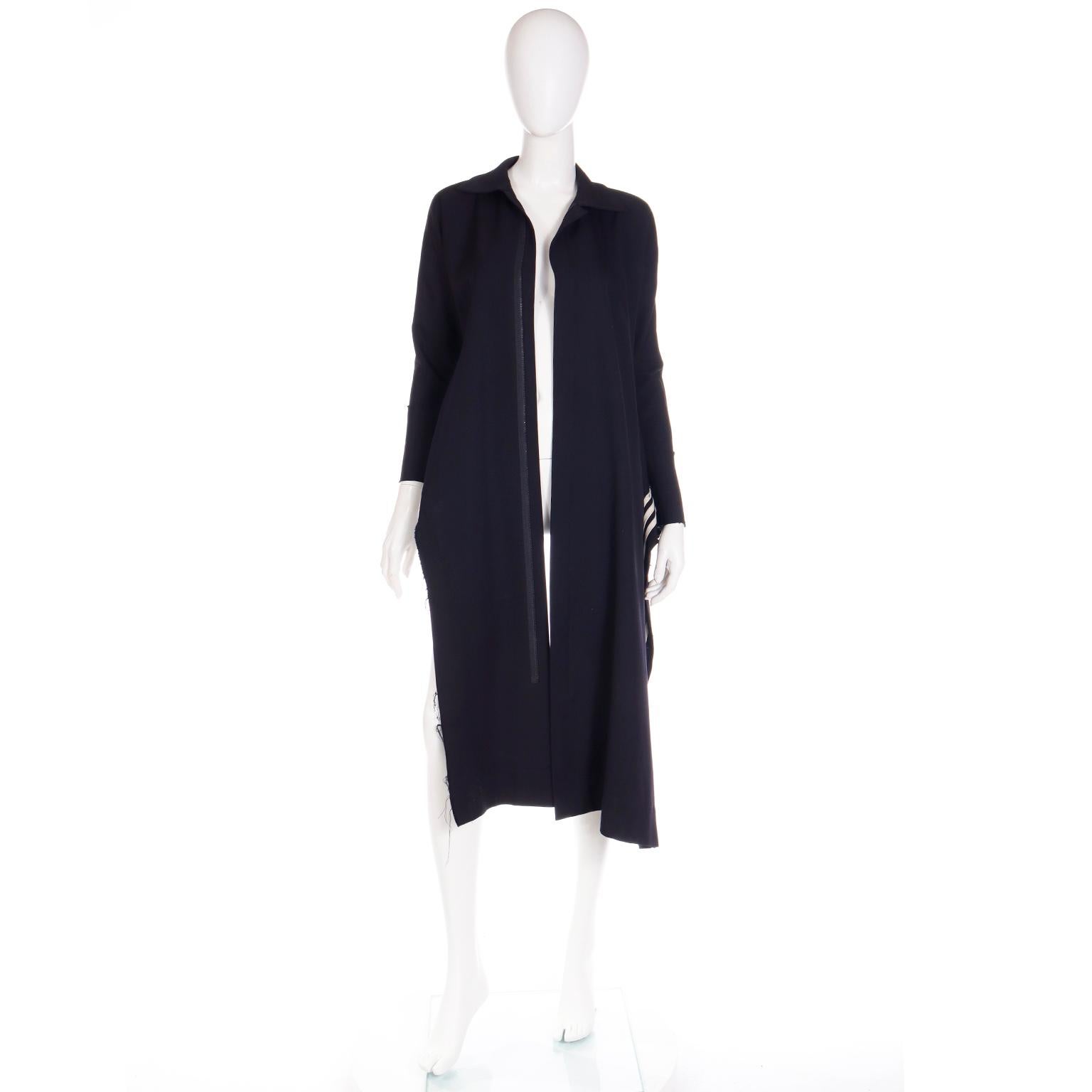 2001 Yohji Yamamoto Avant Garde Black Asymmetrical Coat With Side Stripes  2