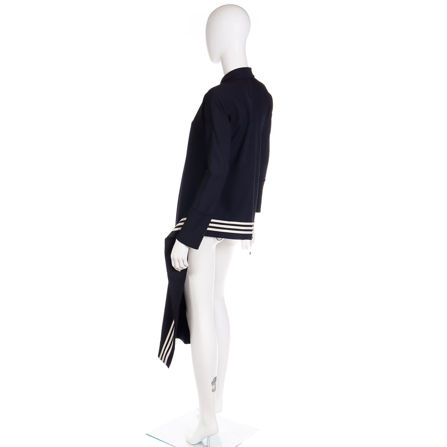 2001 Yohji Yamamoto Avant Garde Black Asymmetrical Coat With Side Stripes 4