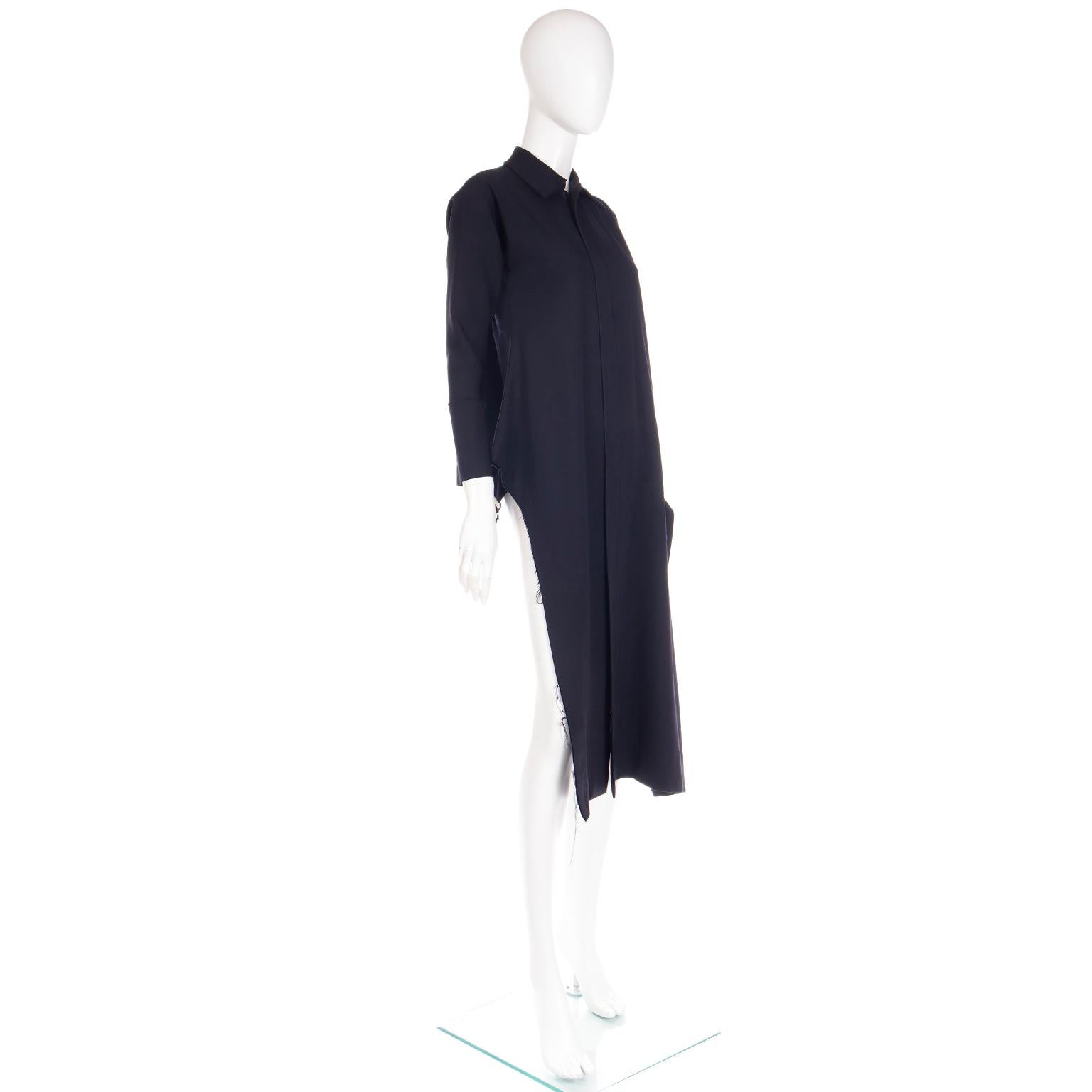 2001 Yohji Yamamoto Avant Garde Black Asymmetrical Coat With Side Stripes  7