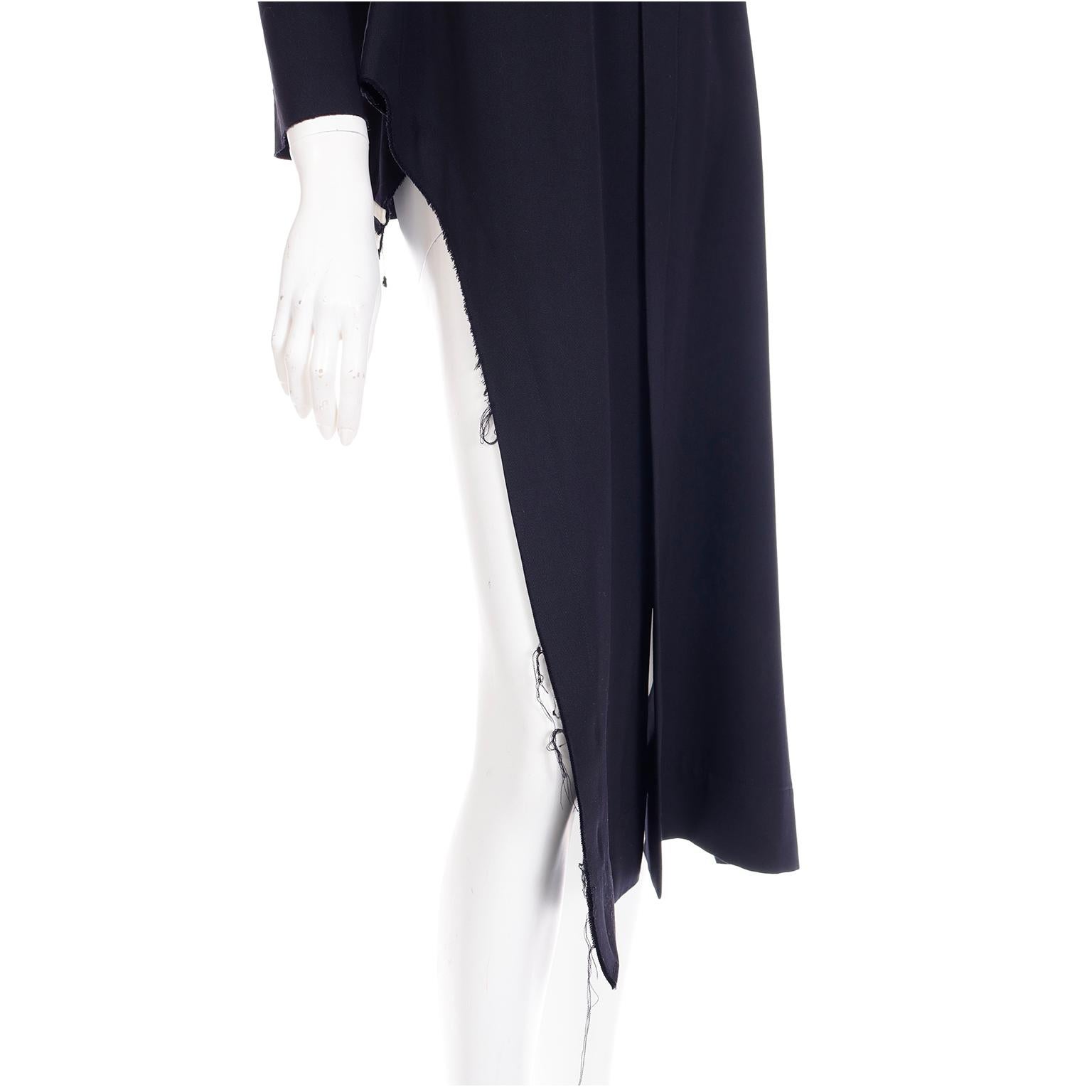 2001 Yohji Yamamoto Avant Garde Black Asymmetrical Coat With Side Stripes 8