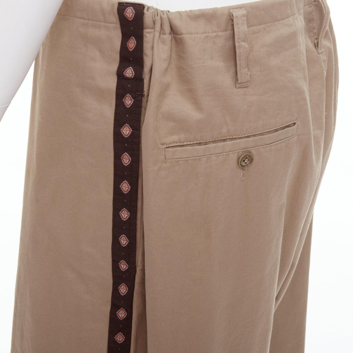 YOHJI YAMAMOTO Pantalones anchos con cordón de ajuste étnico marrón beige JP3 L Marrón en venta