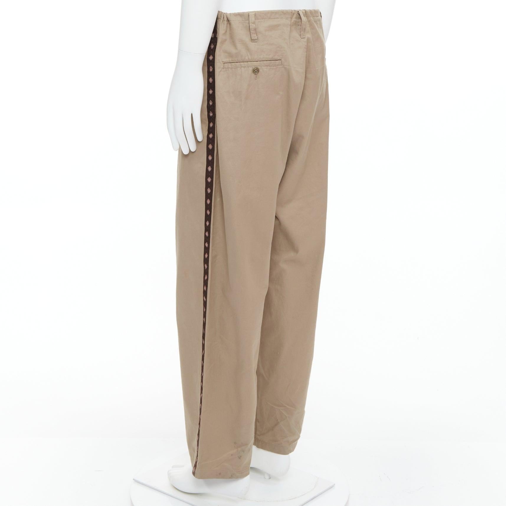 YOHJI YAMAMOTO Pantalones anchos con cordón de ajuste étnico marrón beige JP3 L en venta 1