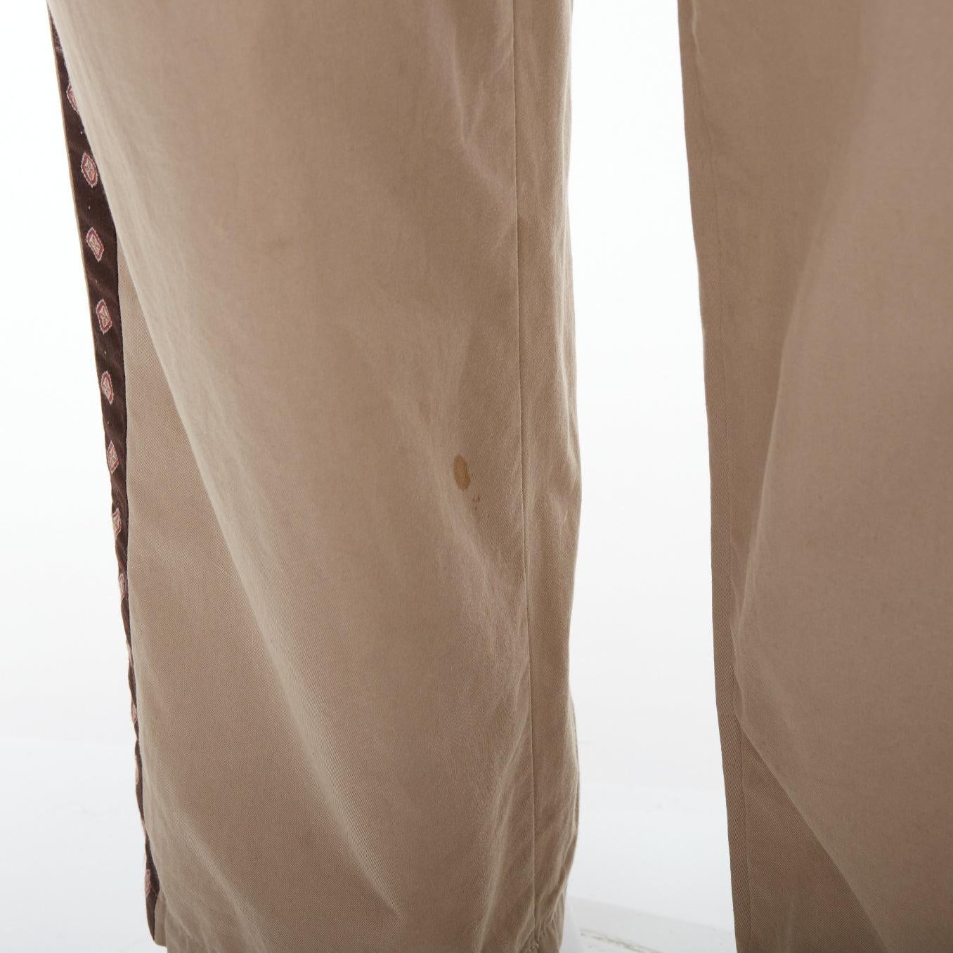 YOHJI YAMAMOTO Pantalones anchos con cordón de ajuste étnico marrón beige JP3 L en venta 3