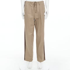YOHJI YAMAMOTO pantalon large à cordon de serrage JP3 L, beige et marron, avec bordure ethnique