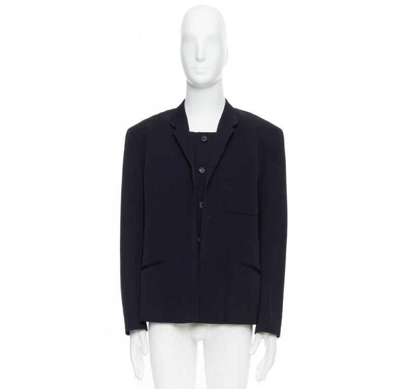 YOHJI YAMAMOTO blazer déconstruit noir 100% laine à double col S en vente 6