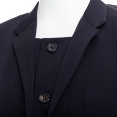 YOHJI YAMAMOTO black 100% wool double collar deconstructed blazer S