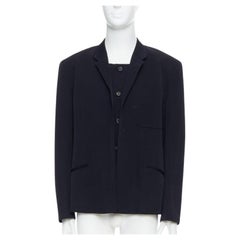 YOHJI YAMAMOTO black 100% wool double collar deconstructed blazer S