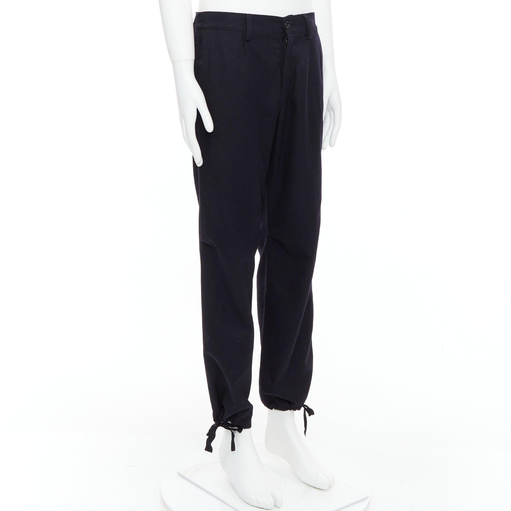 YOHJI YAMAMOTO negro 100% lana con cremallera bolsillo lateral dobladillo con cordón pantalón ancho JP3 L Negro en venta