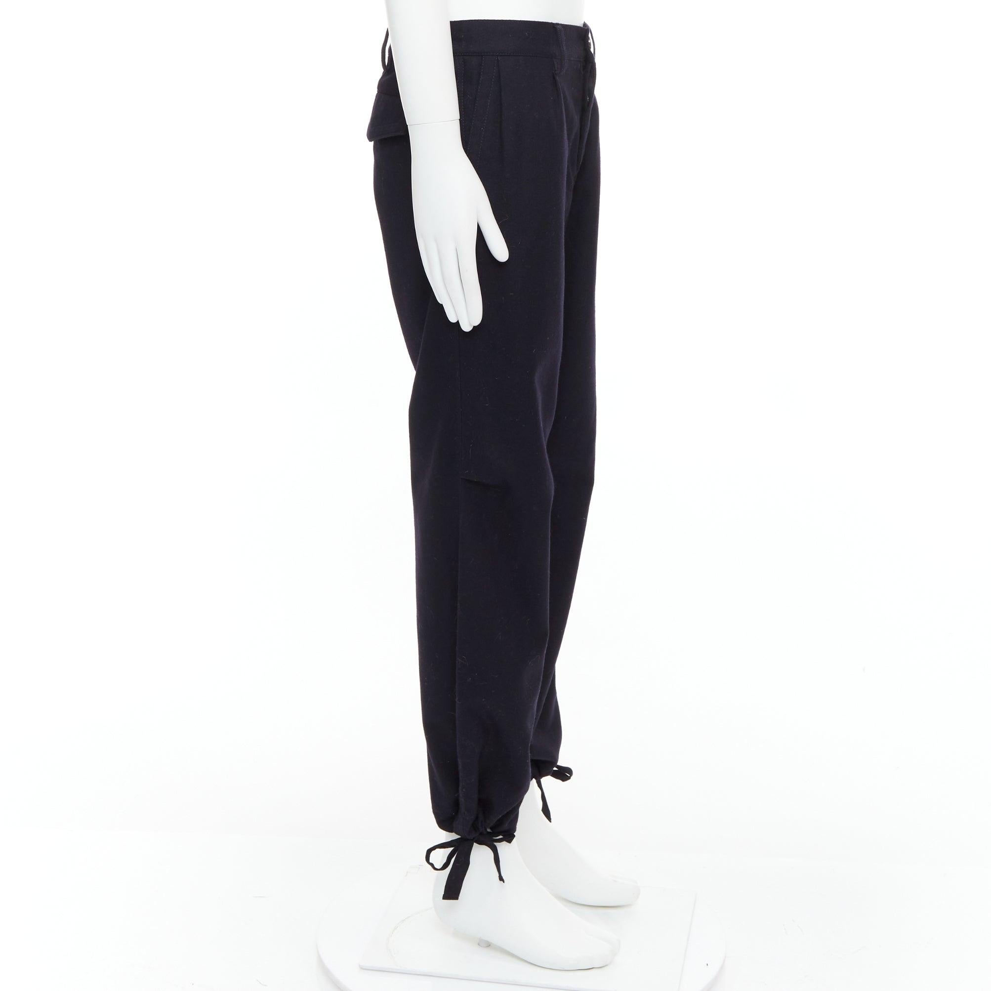 YOHJI YAMAMOTO negro 100% lana con cremallera bolsillo lateral dobladillo con cordón pantalón ancho JP3 L en Bueno estado para la venta en Hong Kong, NT