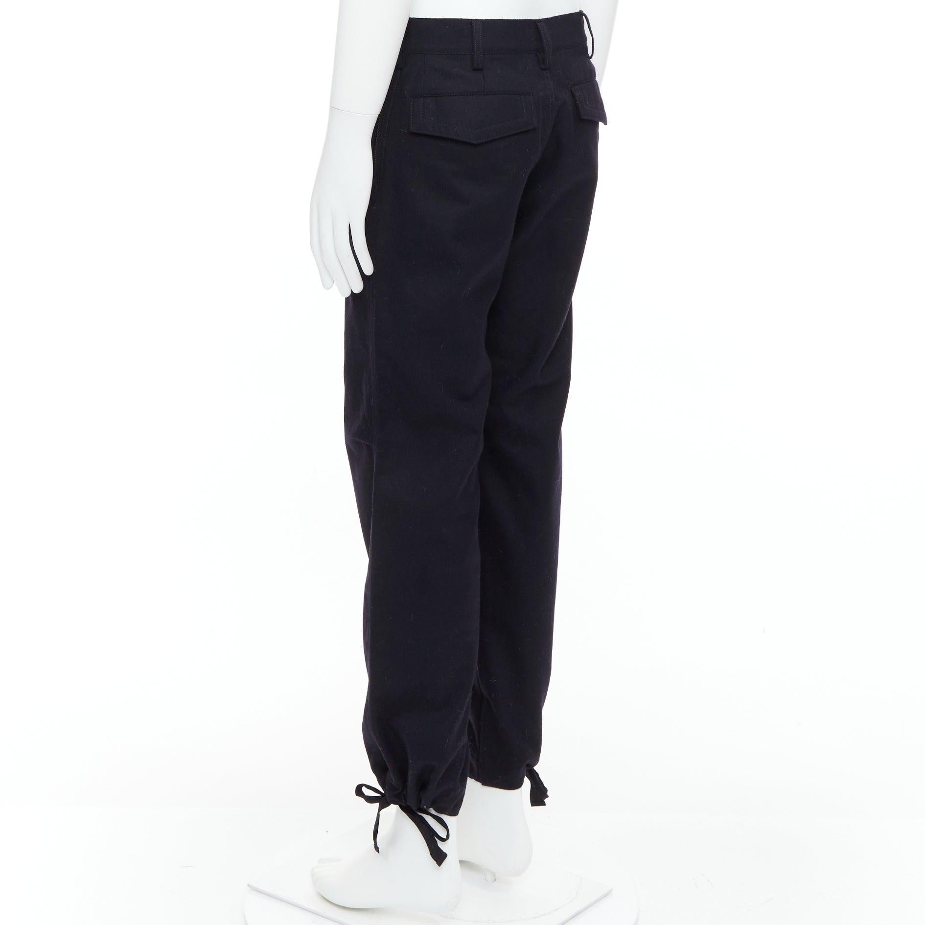 YOHJI YAMAMOTO negro 100% lana con cremallera bolsillo lateral dobladillo con cordón pantalón ancho JP3 L en venta 1