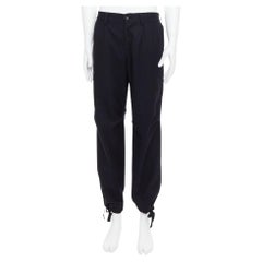 YOHJI YAMAMOTO black 100% wool zip side pocket drawstring hem wide pants JP3 L