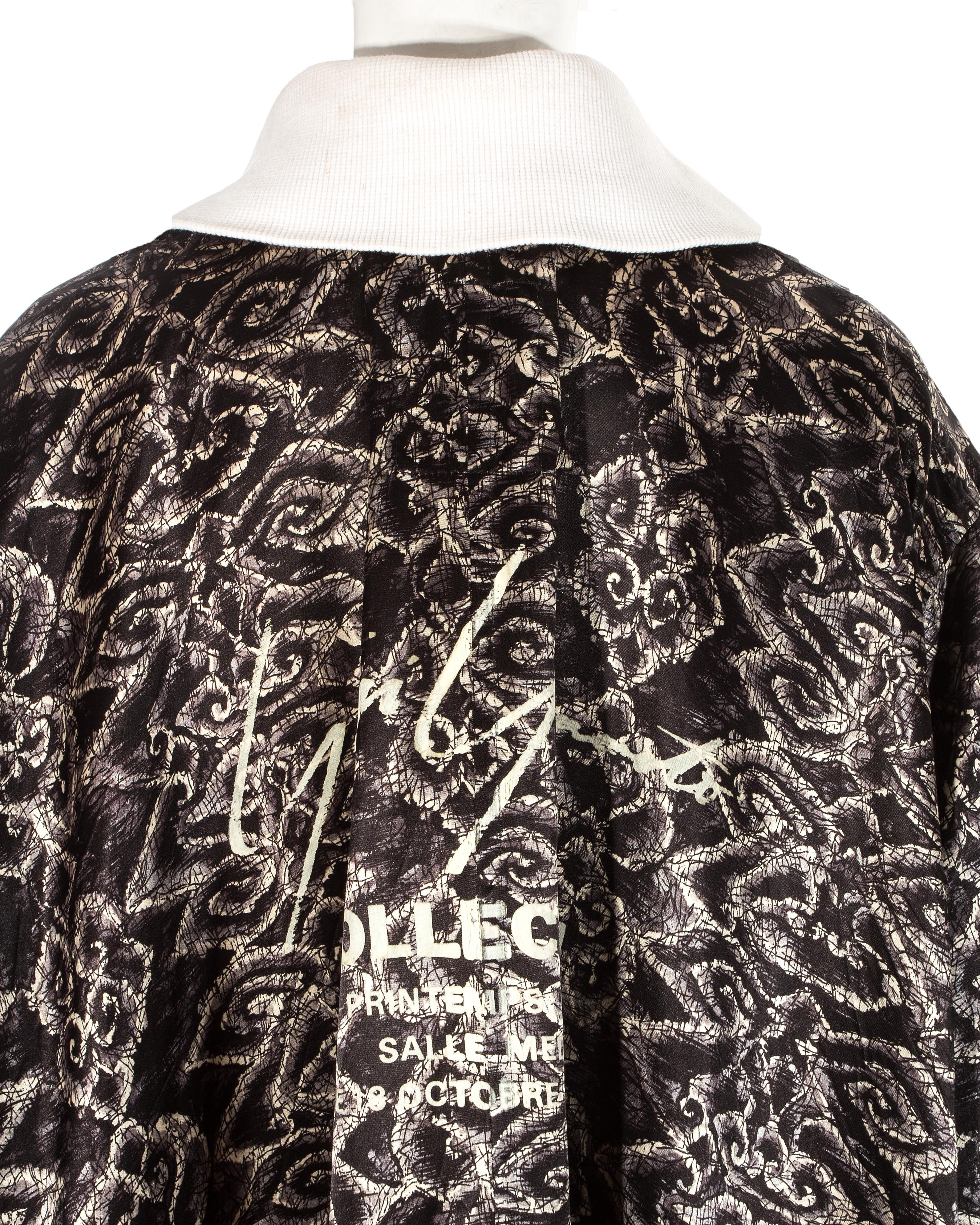 Yohji Yamamoto black acetate show robe with dated screen print, ss 1985 2