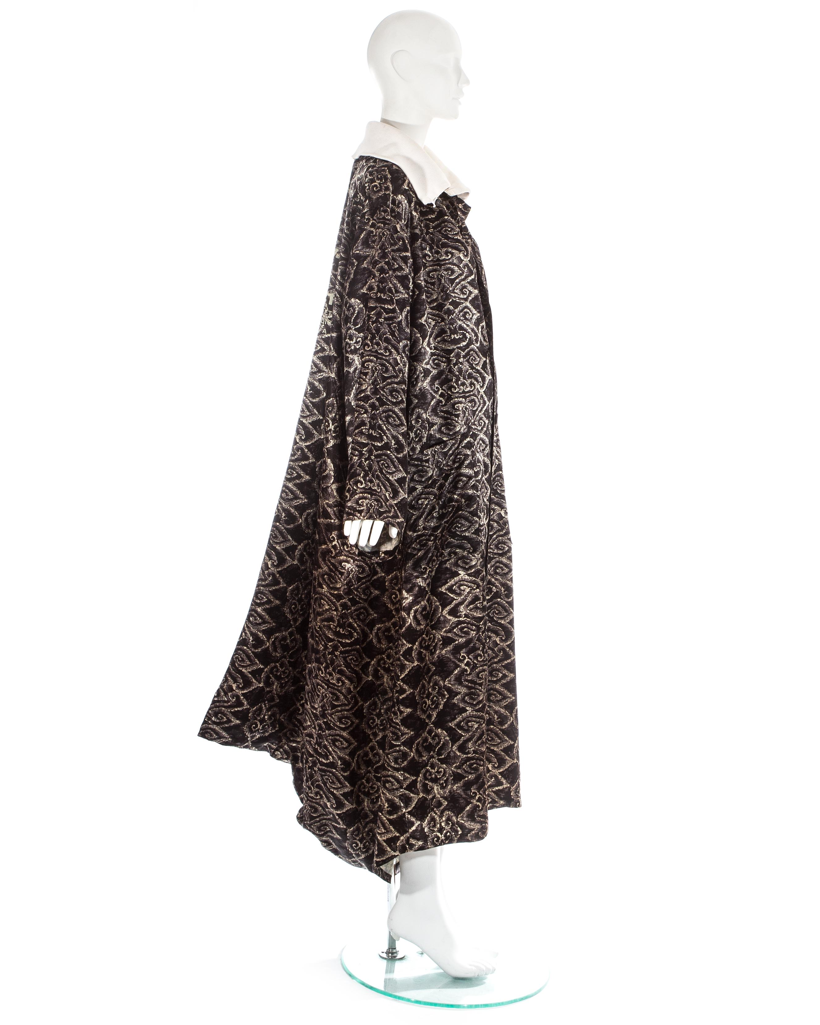 Black Yohji Yamamoto black acetate show robe with dated screen print, ss 1985 For Sale