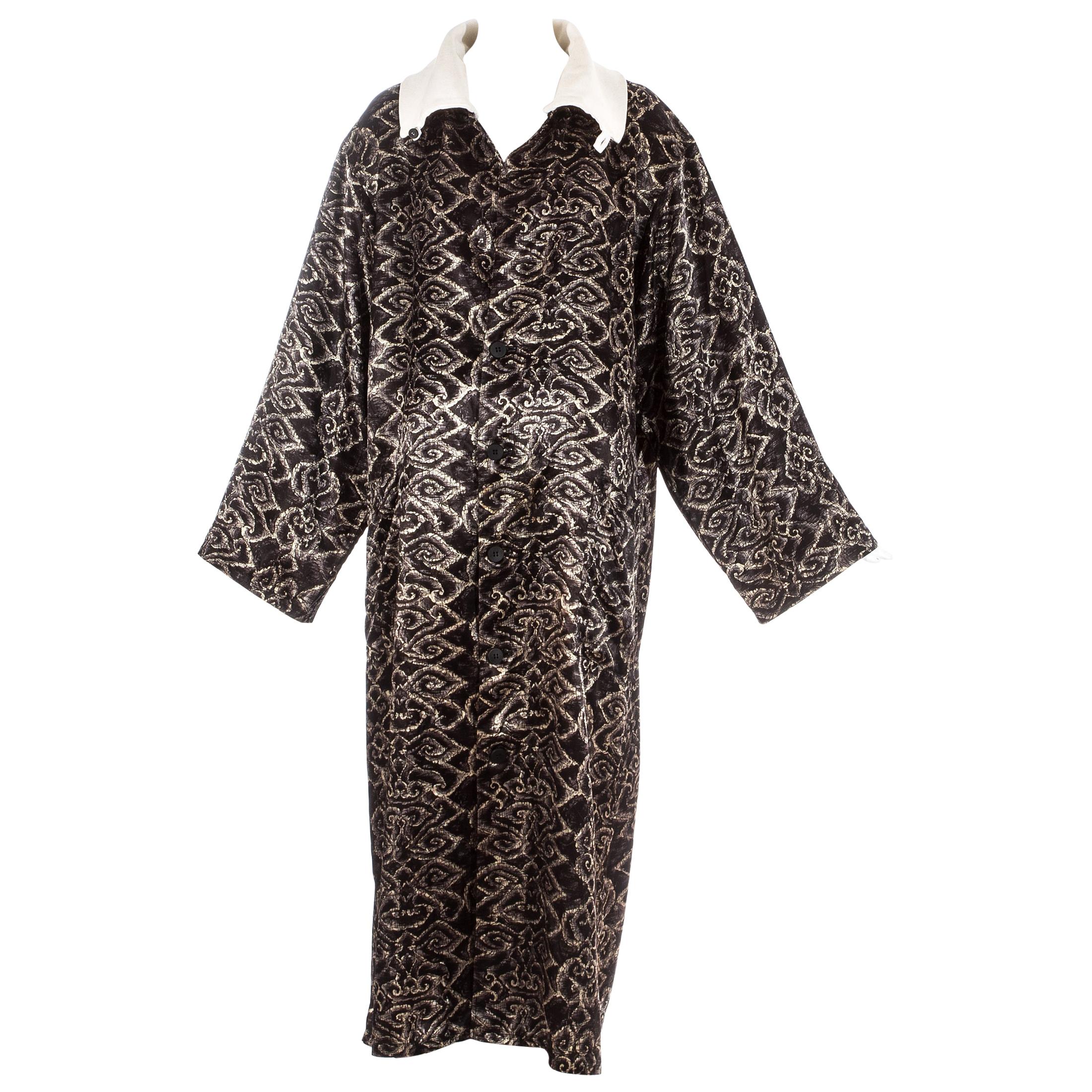 Yohji Yamamoto black acetate show robe with dated screen print, ss 1985