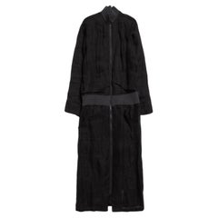 Yohji Yamamoto  Black And Gray Elongated Linen Cotton Zipped Robe 