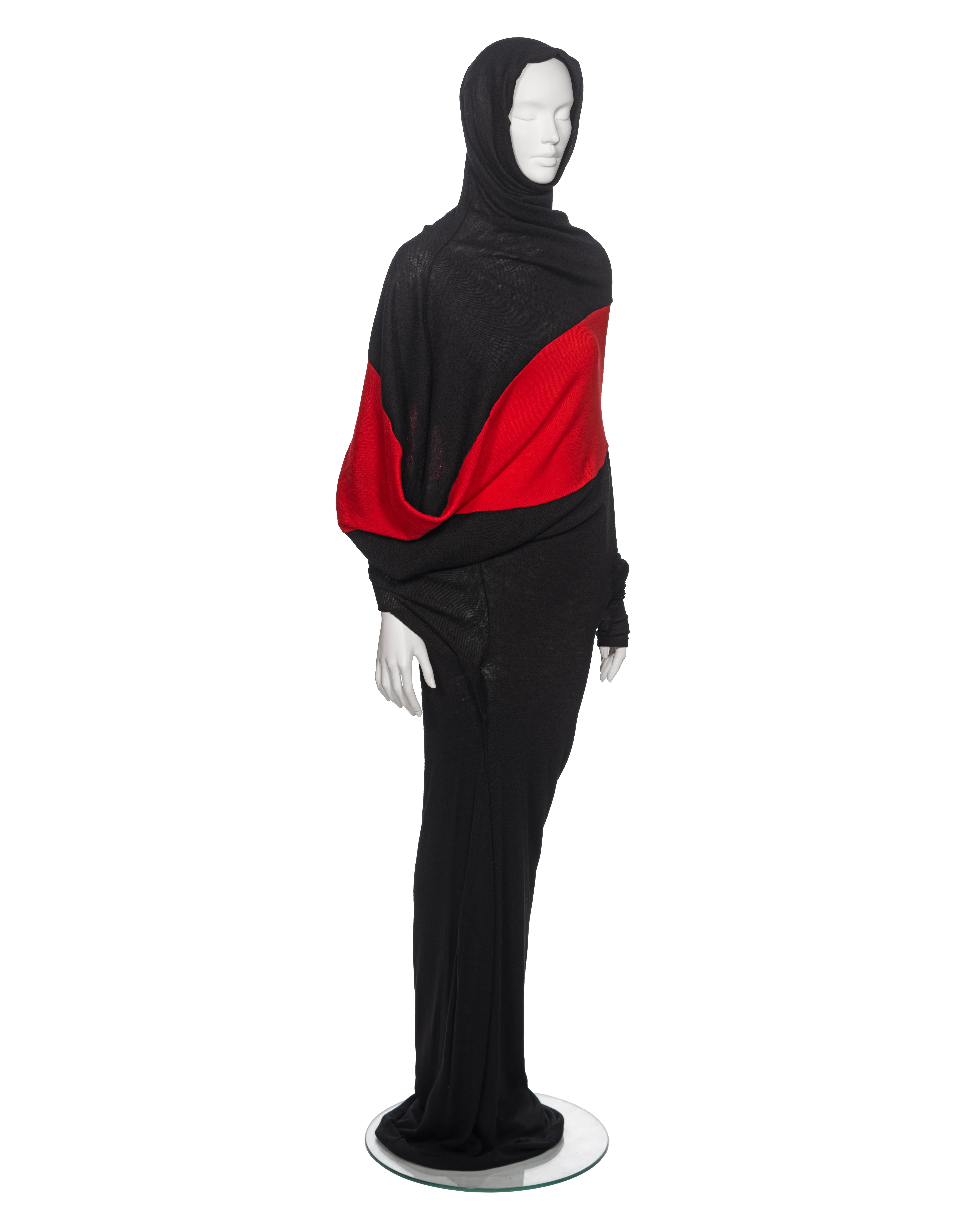 Yohji Yamamoto Black and Red Wool Asymmetric Convertible Maxi Dress, fw 2012 For Sale 1