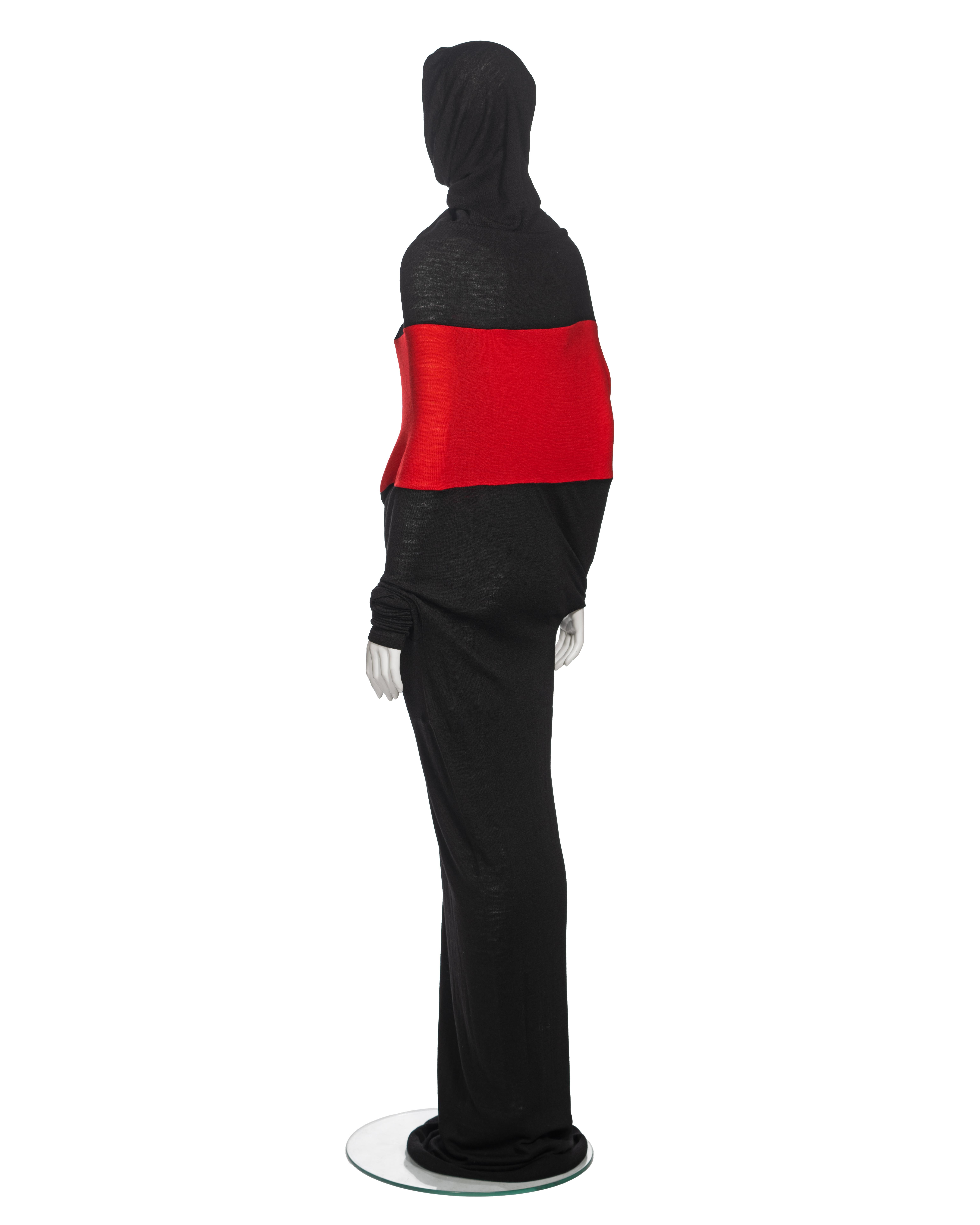 Yohji Yamamoto Black and Red Wool Asymmetric Convertible Maxi Dress, fw 2012 For Sale 3
