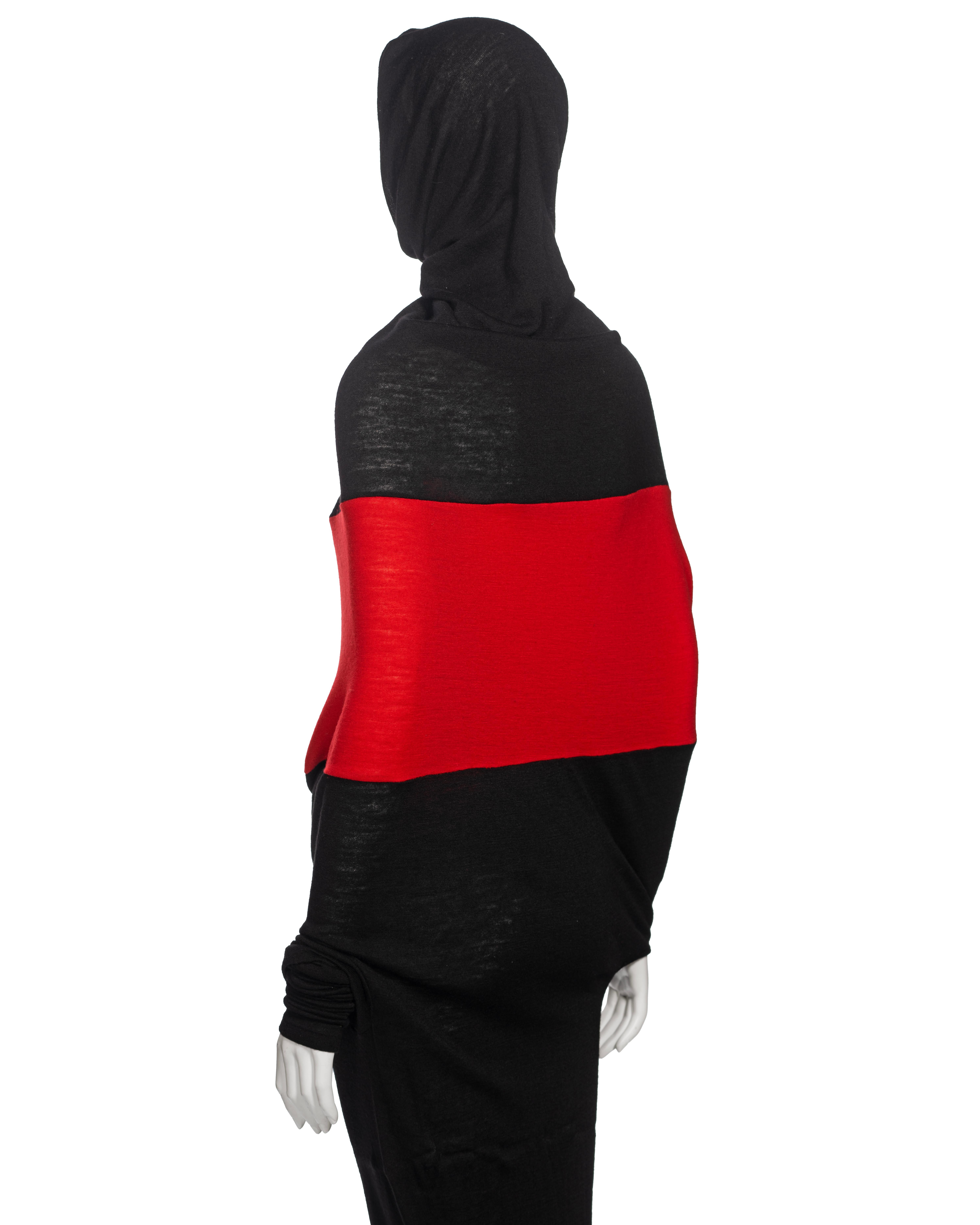 Yohji Yamamoto Black and Red Wool Asymmetric Convertible Maxi Dress, fw 2012 For Sale 4
