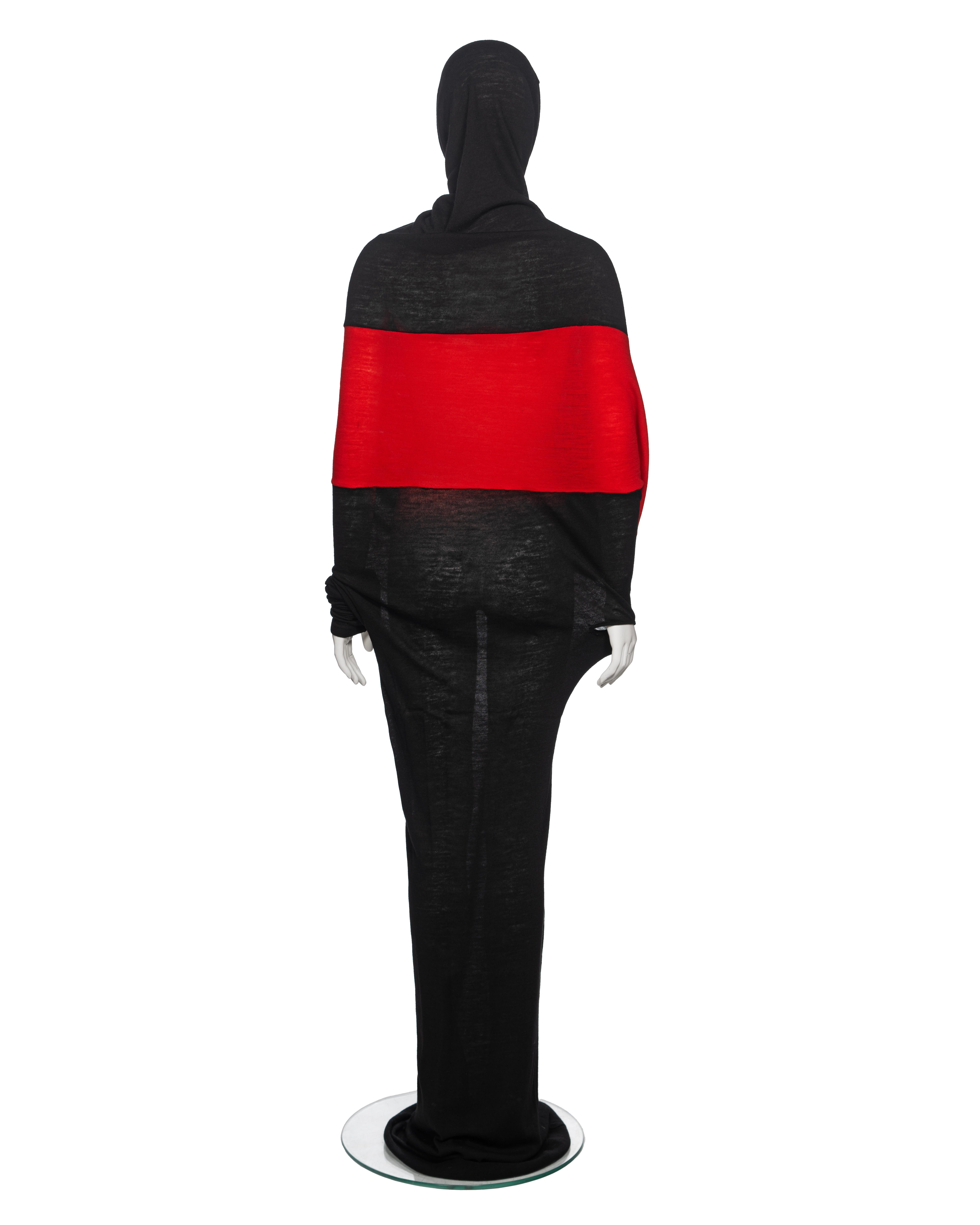 Yohji Yamamoto Black and Red Wool Asymmetric Convertible Maxi Dress, fw 2012 For Sale 5