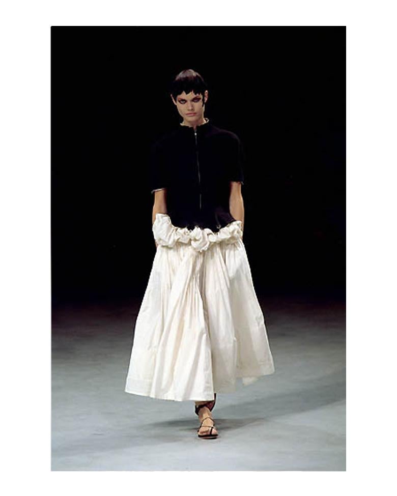 Gray Yohji Yamamoto black and white cotton bustled skirt and jacket set, ss 2000