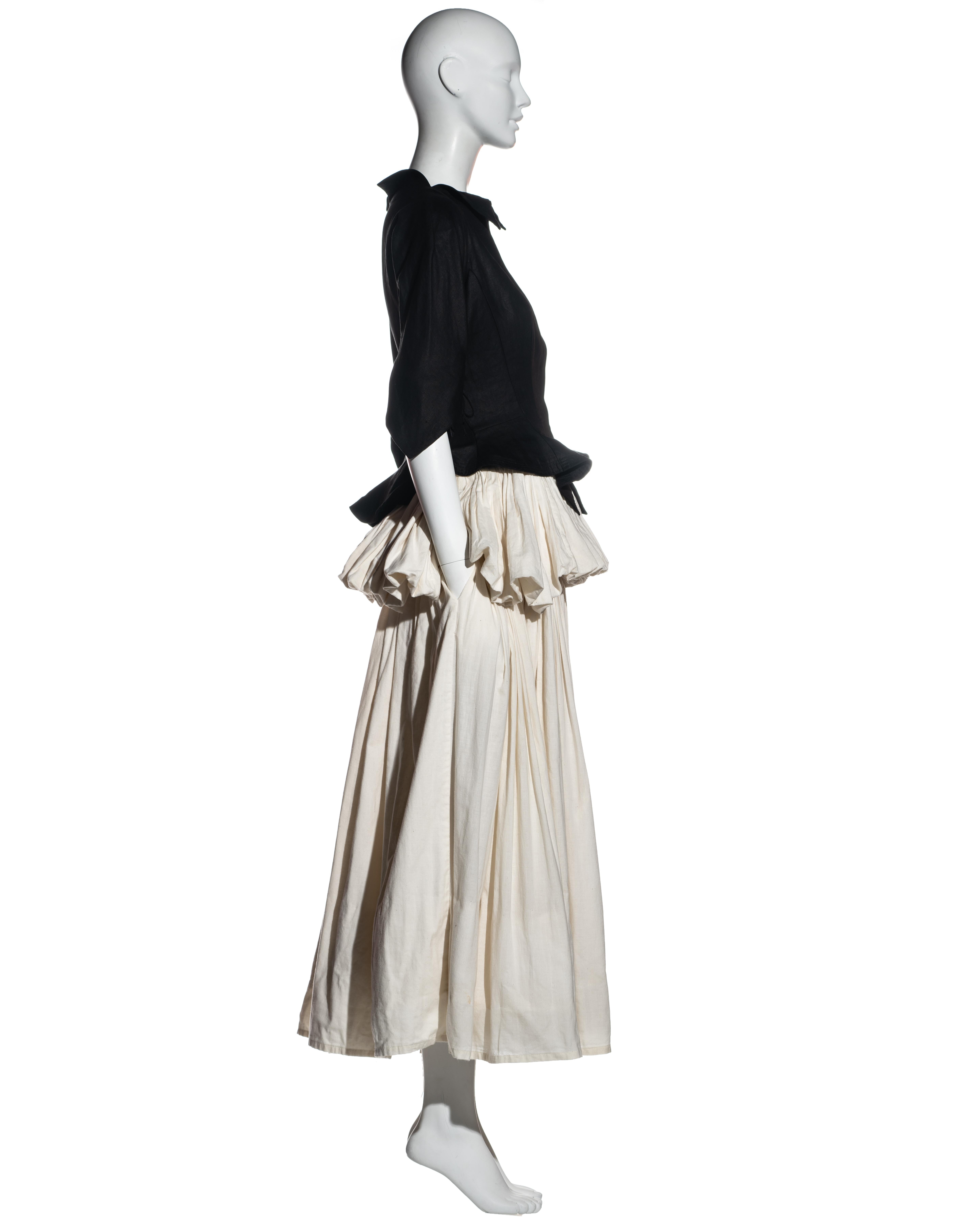 Women's Yohji Yamamoto black and white cotton bustled skirt and jacket set, ss 2000