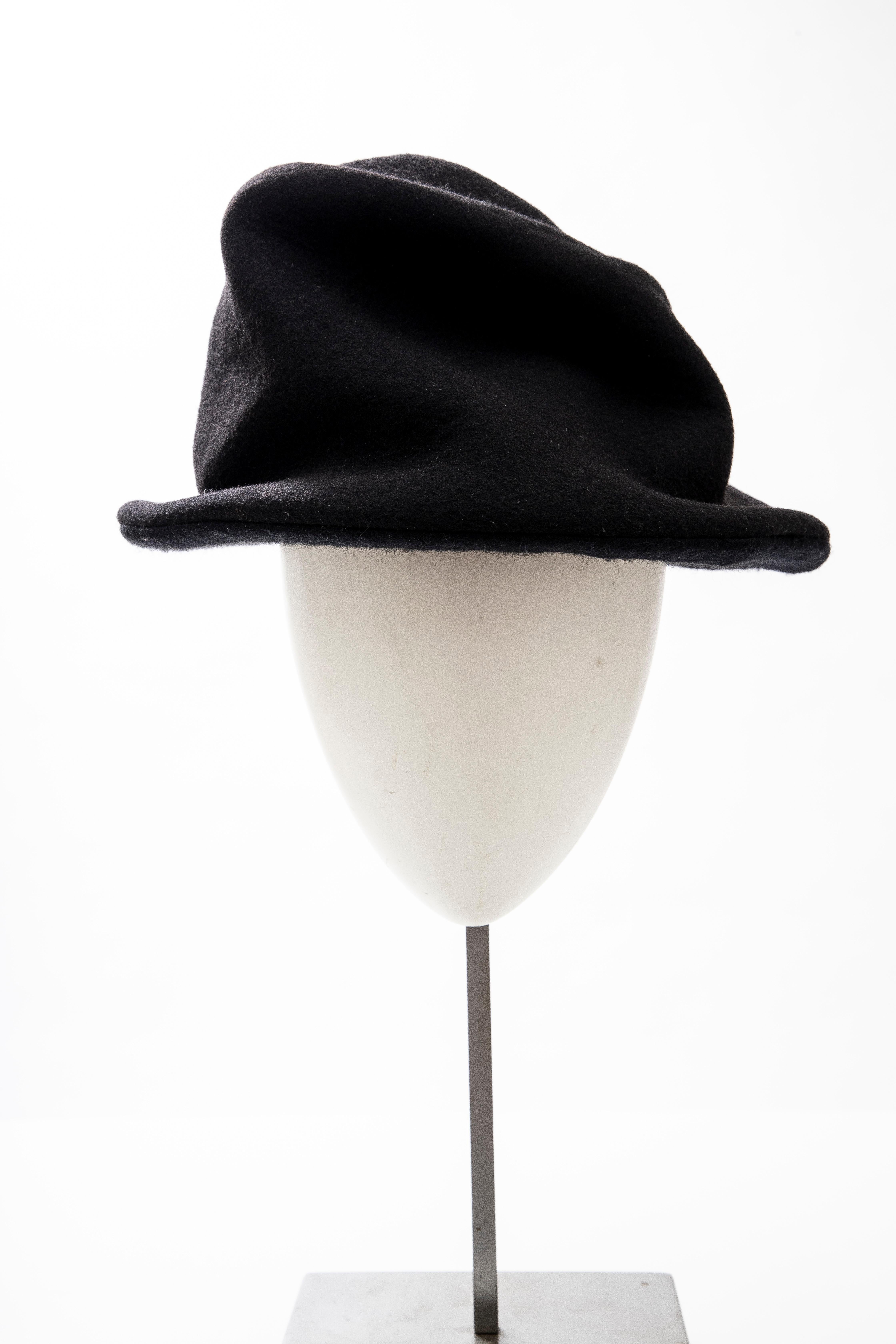 Yohji Yamamoto Black Asymmetrical Felted Wool Hat 3