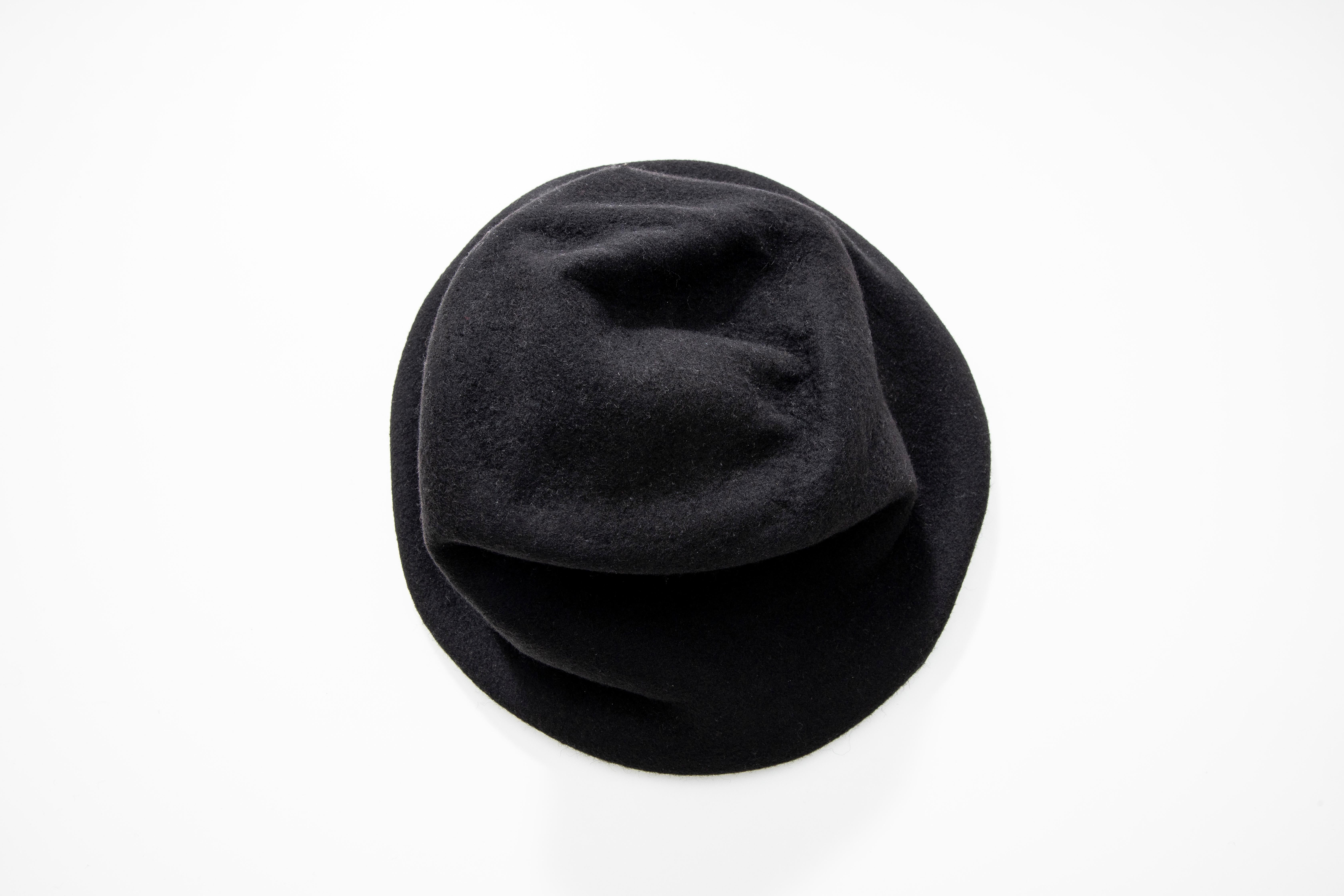 Yohji Yamamoto Black Asymmetrical Felted Wool Hat 5