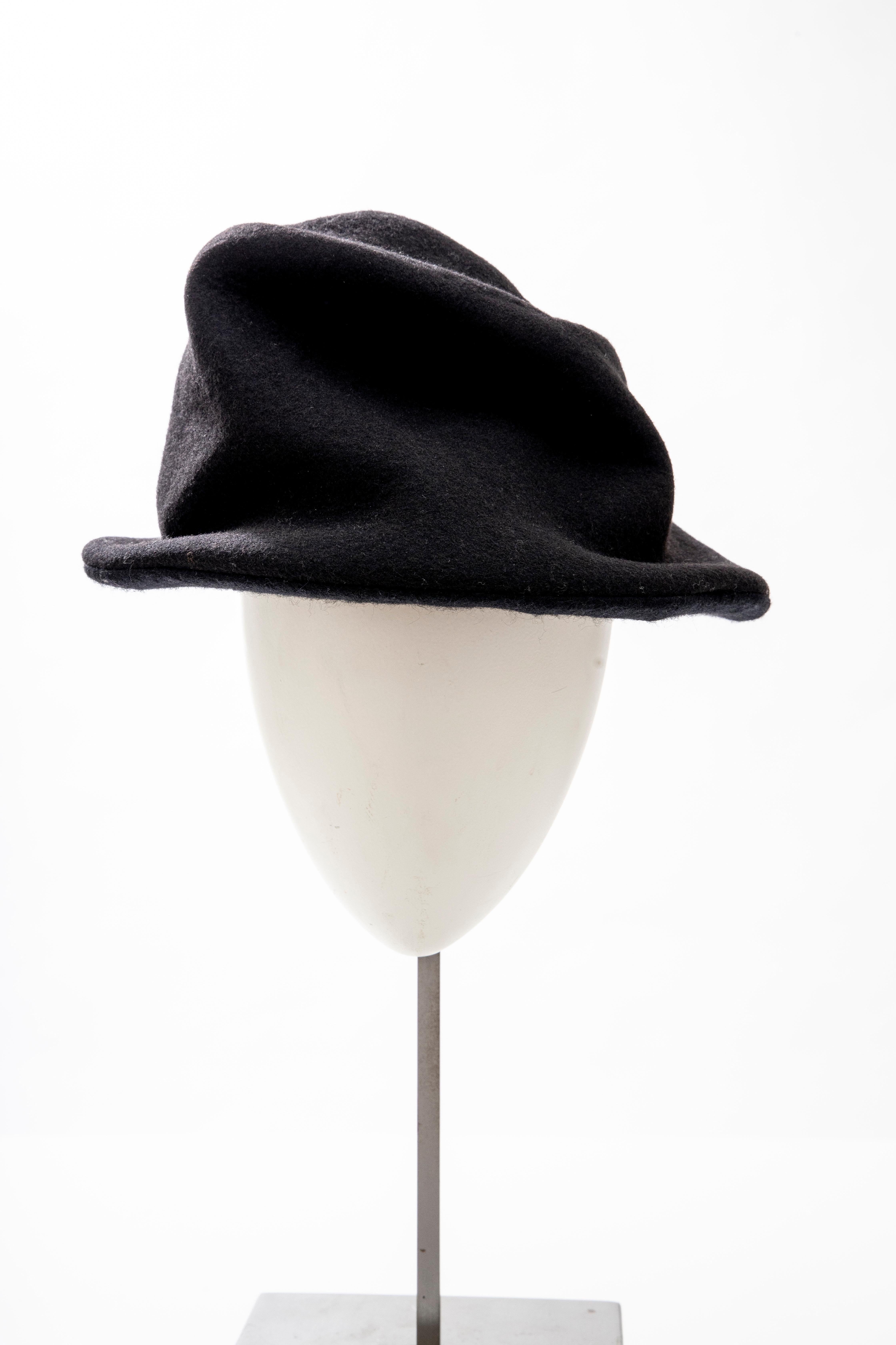 Yohji Yamamoto Black Asymmetrical Felted Wool Hat 6
