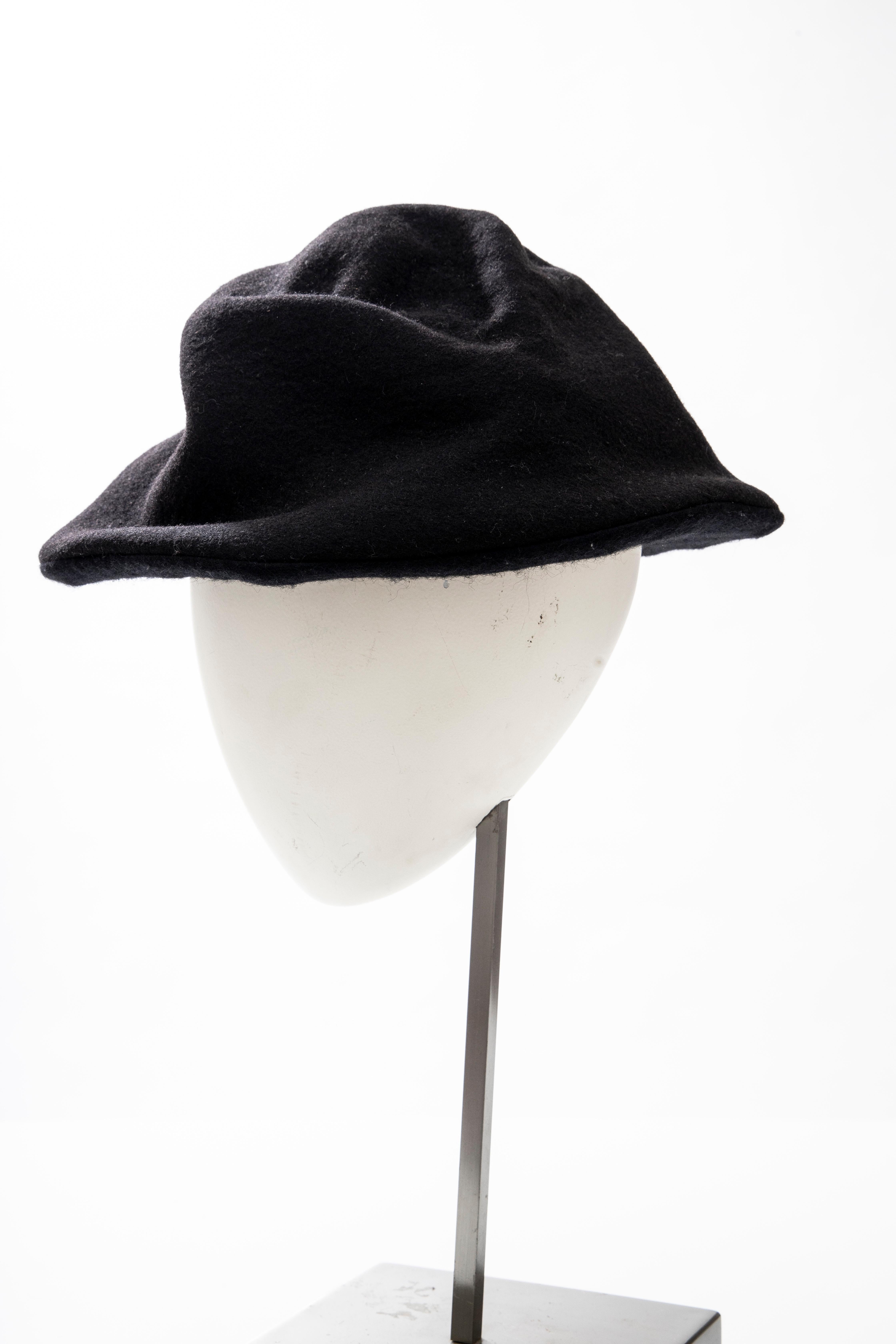 Women's or Men's Yohji Yamamoto Black Asymmetrical Felted Wool Hat