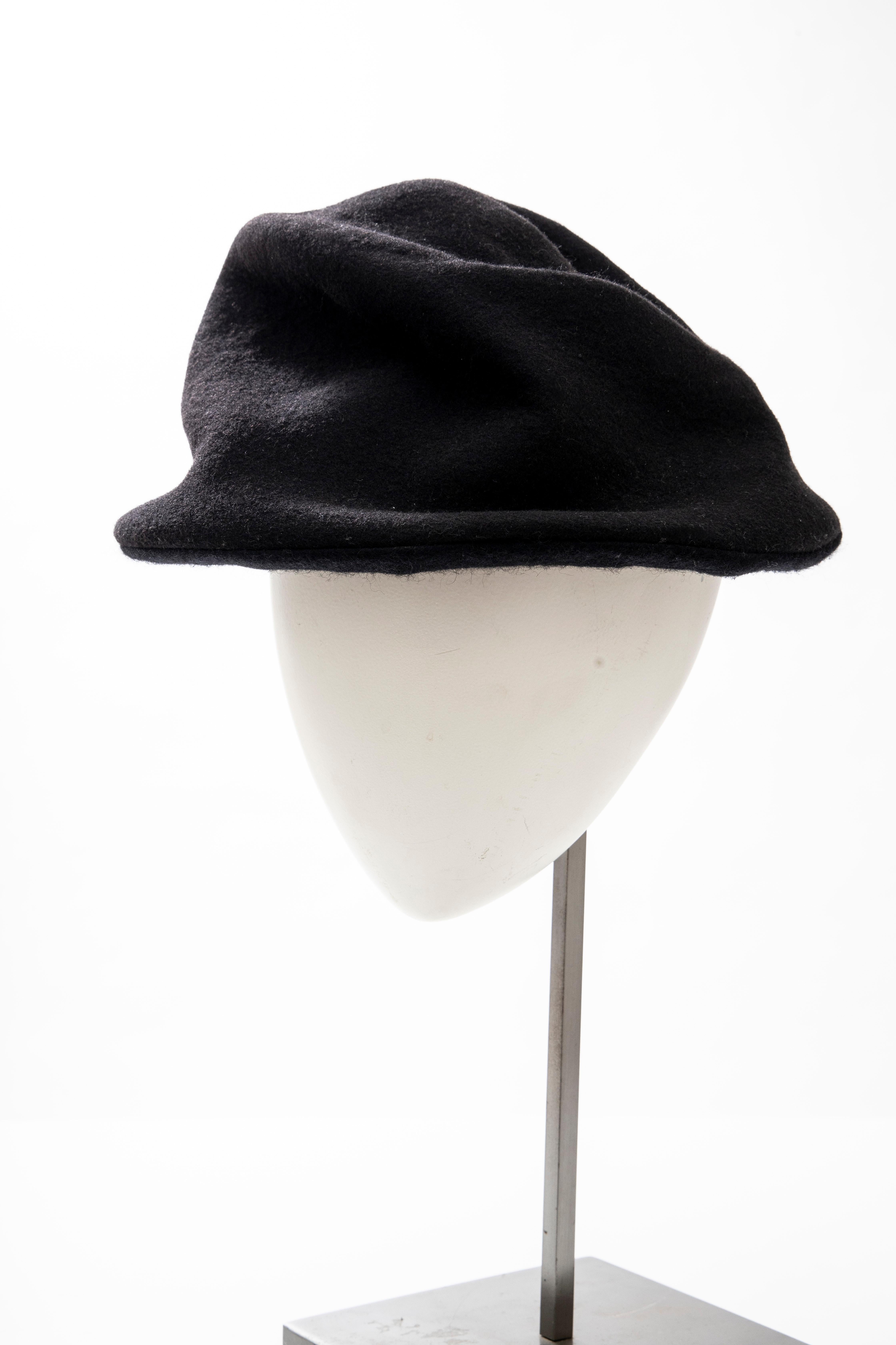 Yohji Yamamoto Black Asymmetrical Felted Wool Hat 2
