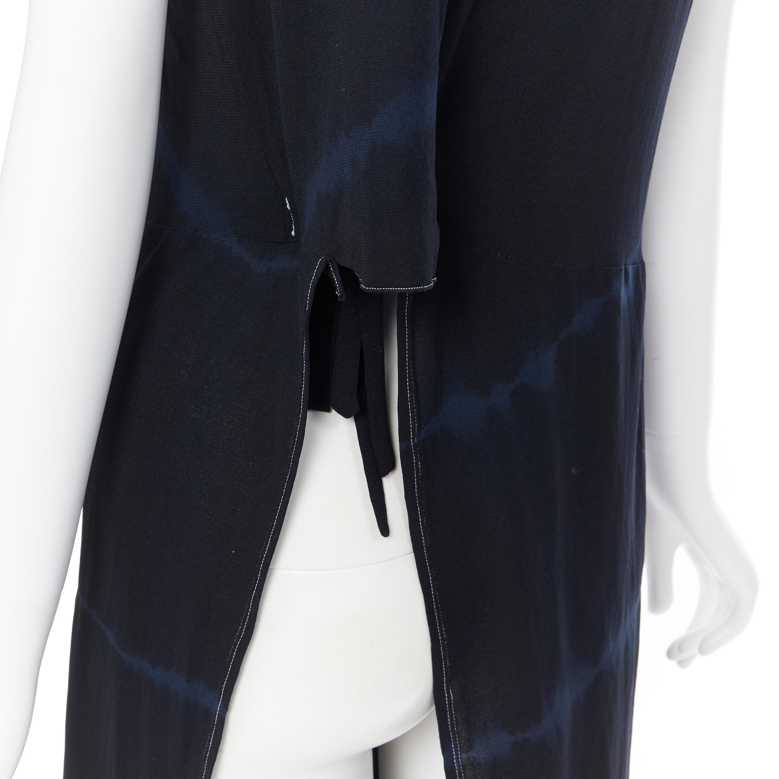 YOHJI YAMAMOTO black blue shibori dye white overstitch open side tunic top S 1