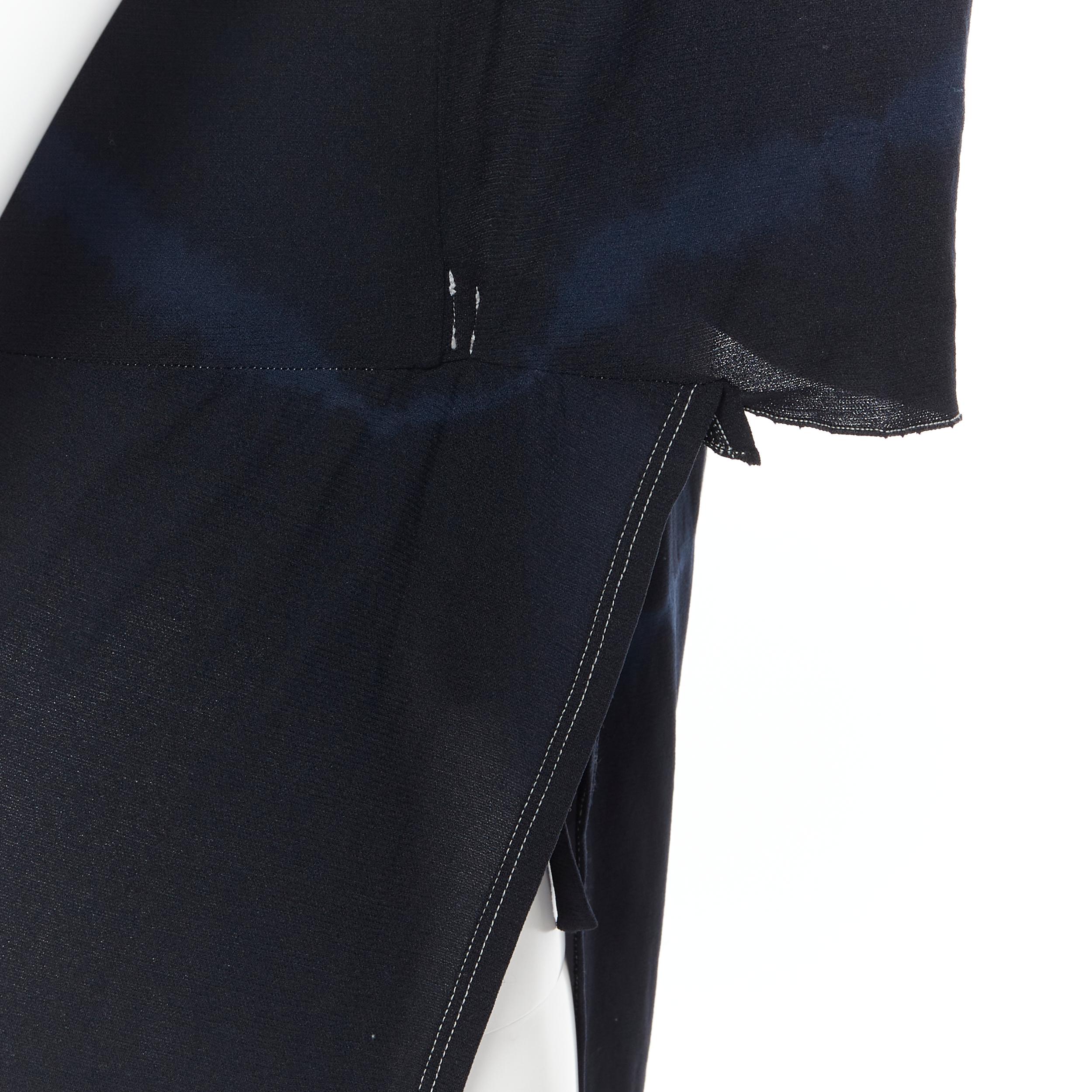 YOHJI YAMAMOTO black blue shibori dye white overstitch open side tunic top S 2