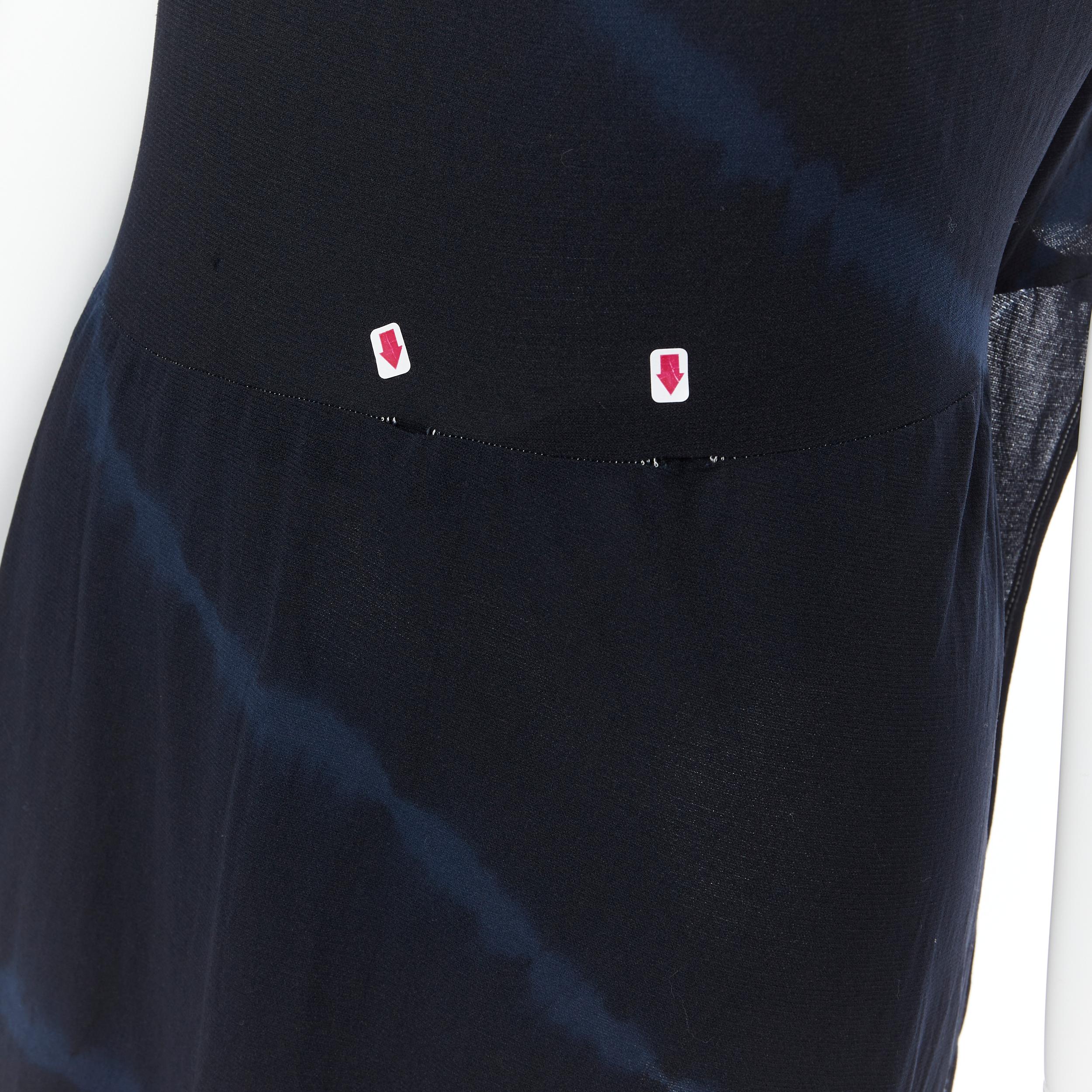 YOHJI YAMAMOTO black blue shibori dye white overstitch open side tunic top S 3