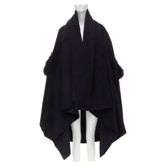 YOHJI YAMAMOTO black brushed wool shearling cuff draped cocoon coat S