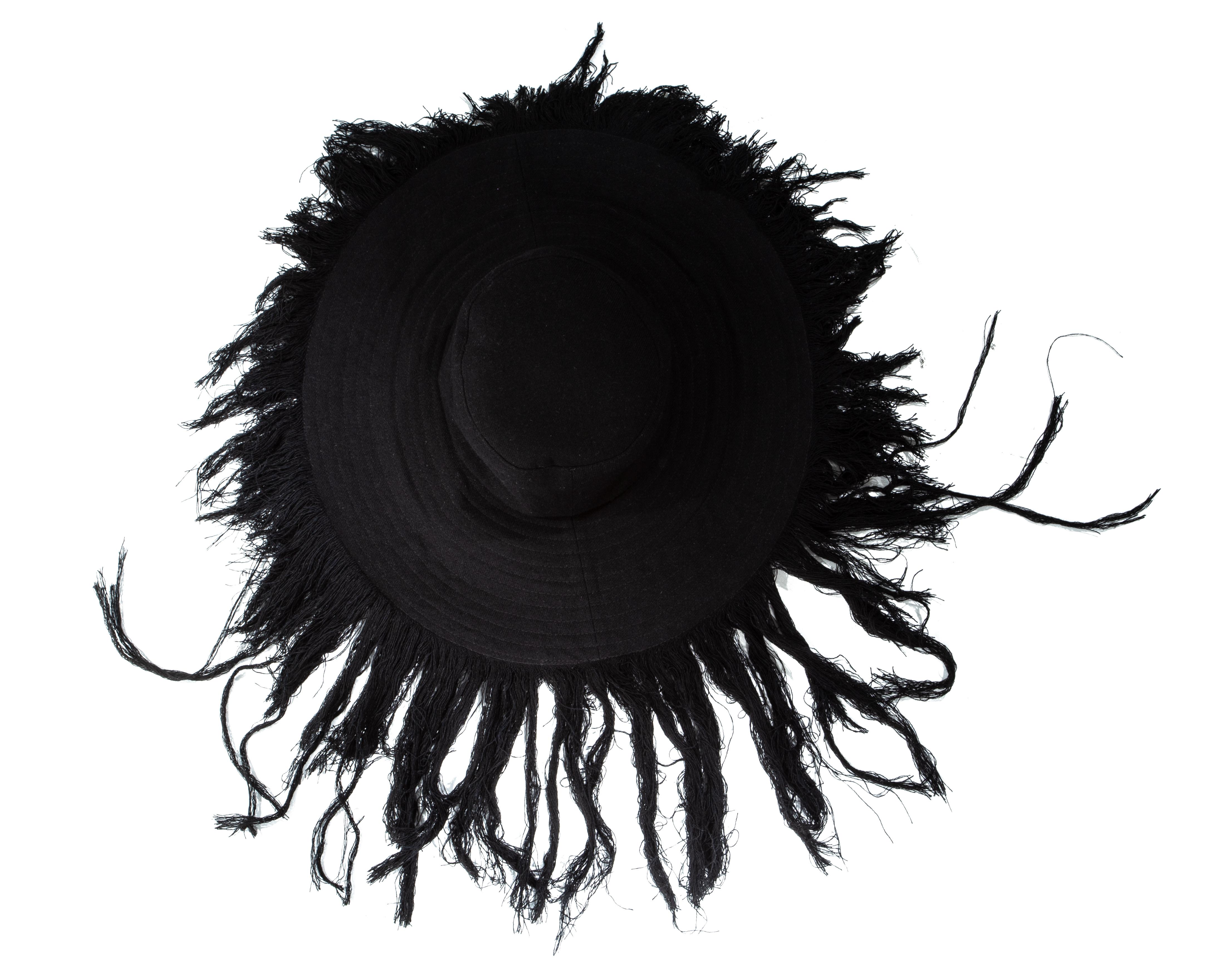 Yohji Yamamoto black cashmere wool wide brim sun hat with frayed trim 

Fall-Winter 2013