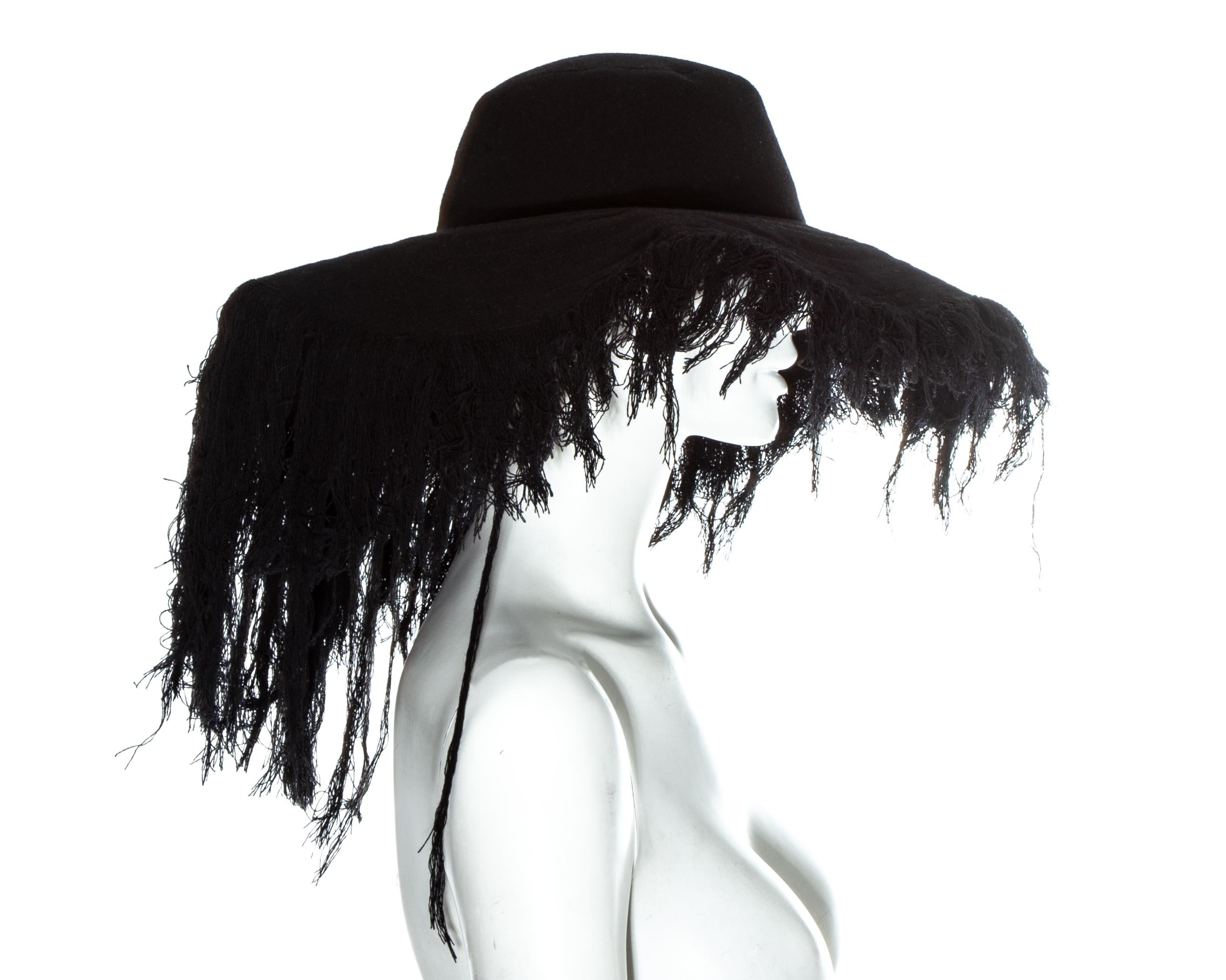 Yohji Yamamoto black cashmere wool frayed wide brim sun hat, fw 2013 In Excellent Condition In London, GB