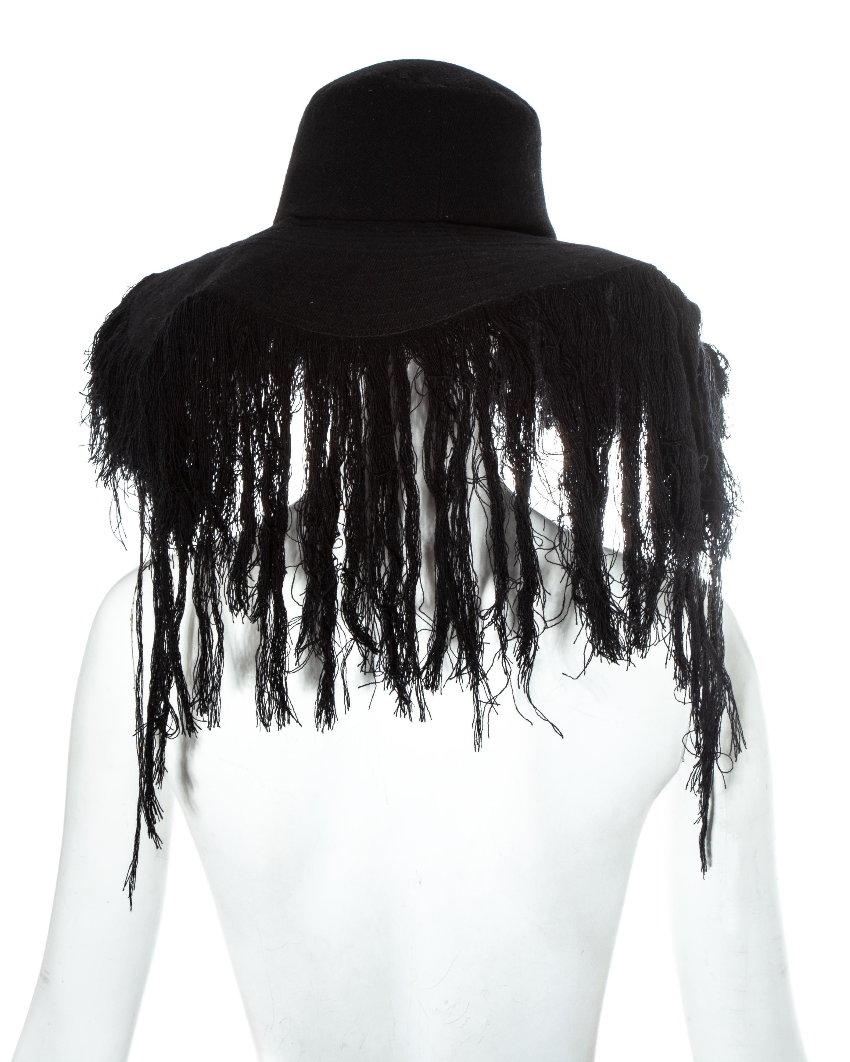 Women's Yohji Yamamoto black cashmere wool frayed wide brim sun hat, fw 2013