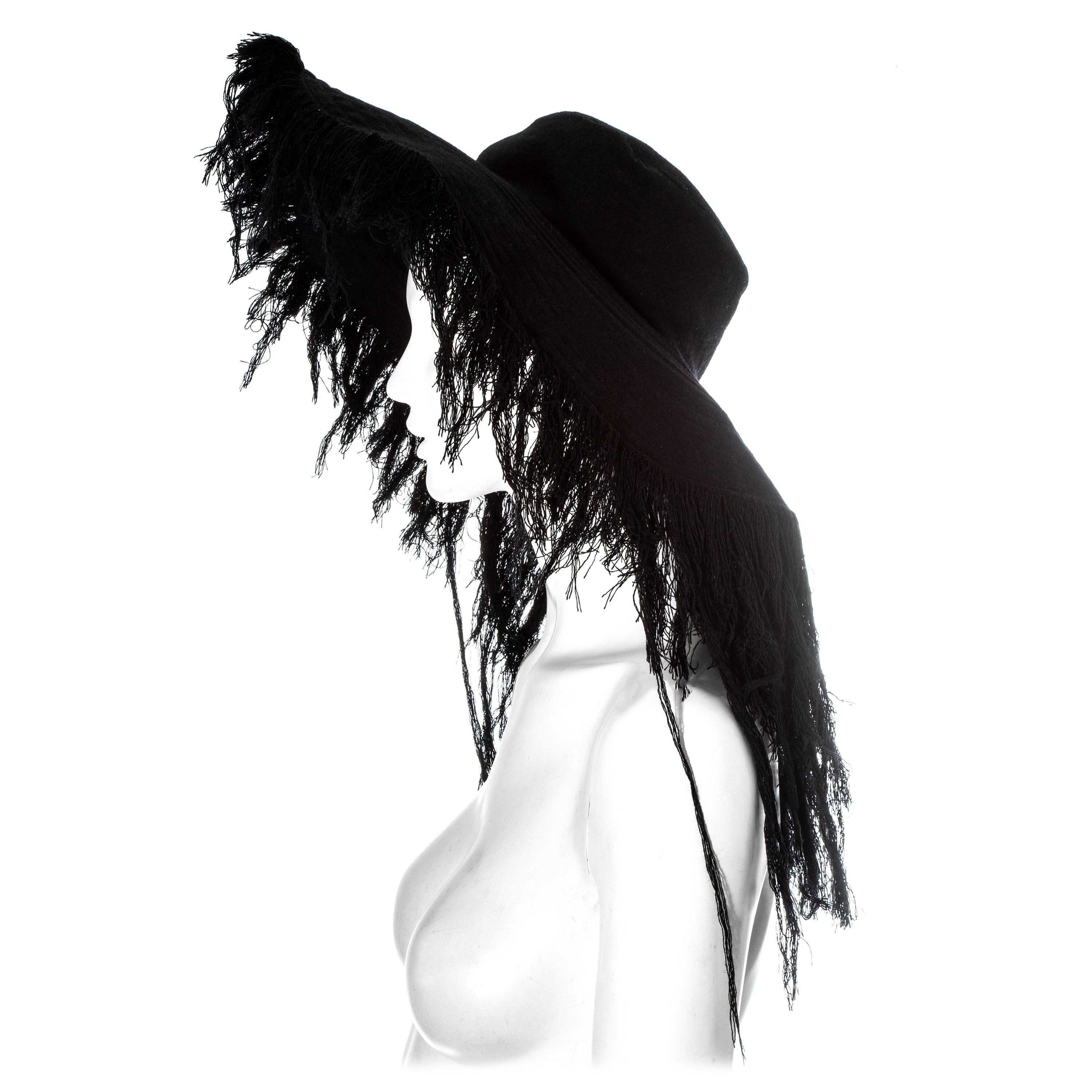 Yohji Yamamoto black cashmere wool frayed wide brim sun hat, fw 2013