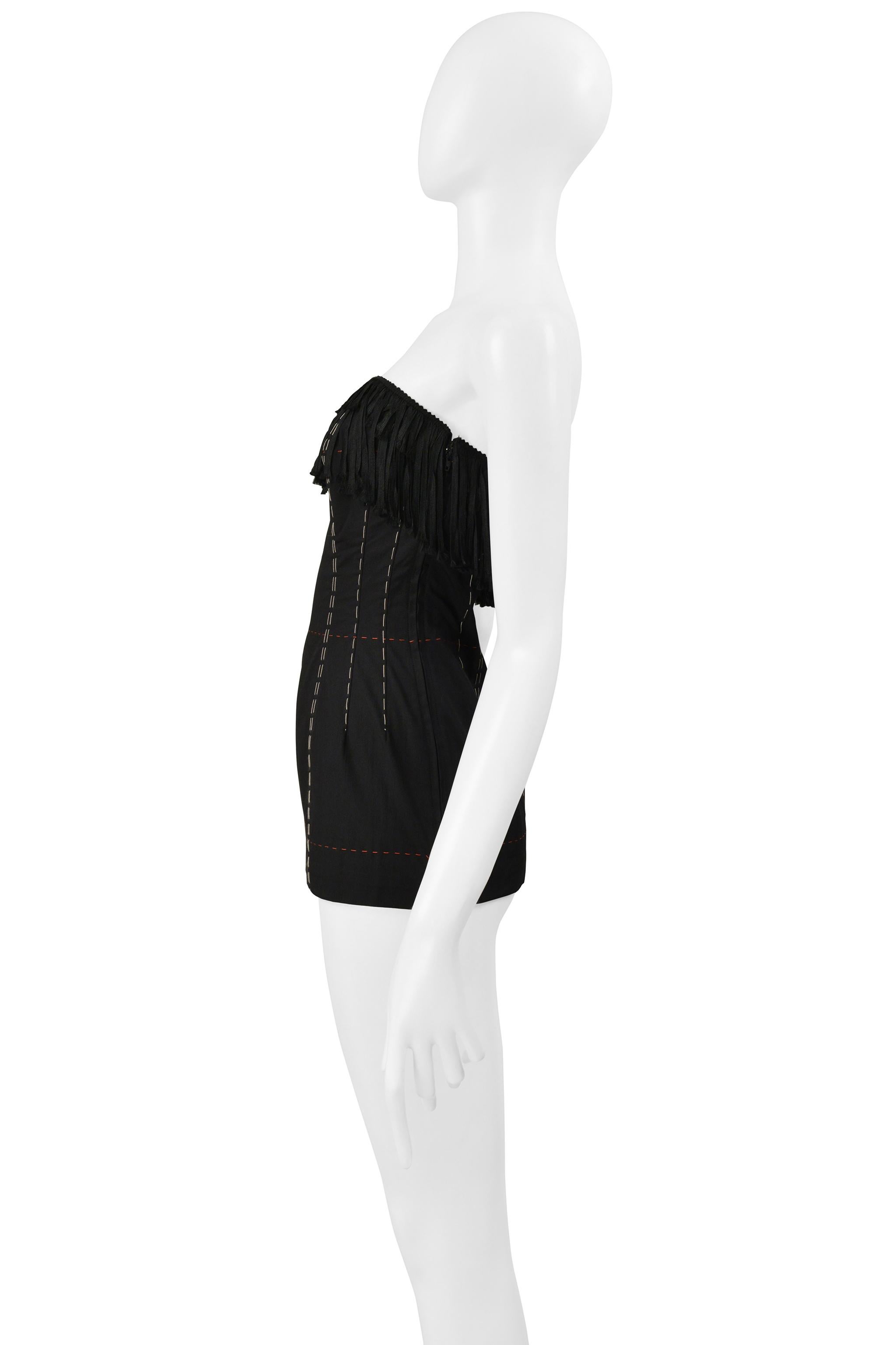 Yohji Yamamoto Black Corset Top With Fringe And Decorative Stitching In Excellent Condition For Sale In Los Angeles, CA