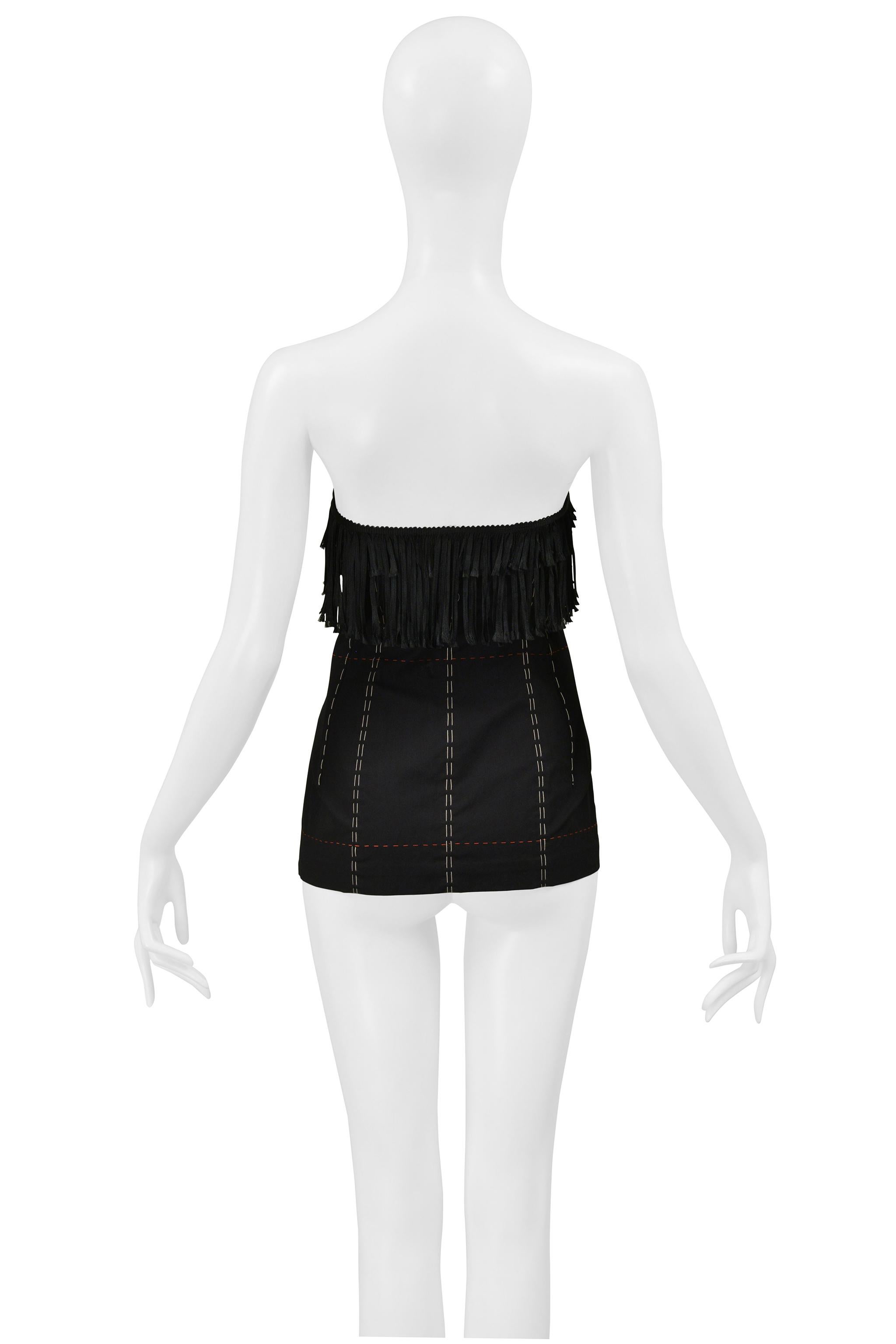 Women's Yohji Yamamoto Black Corset Top With Fringe And Decorative Stitching For Sale