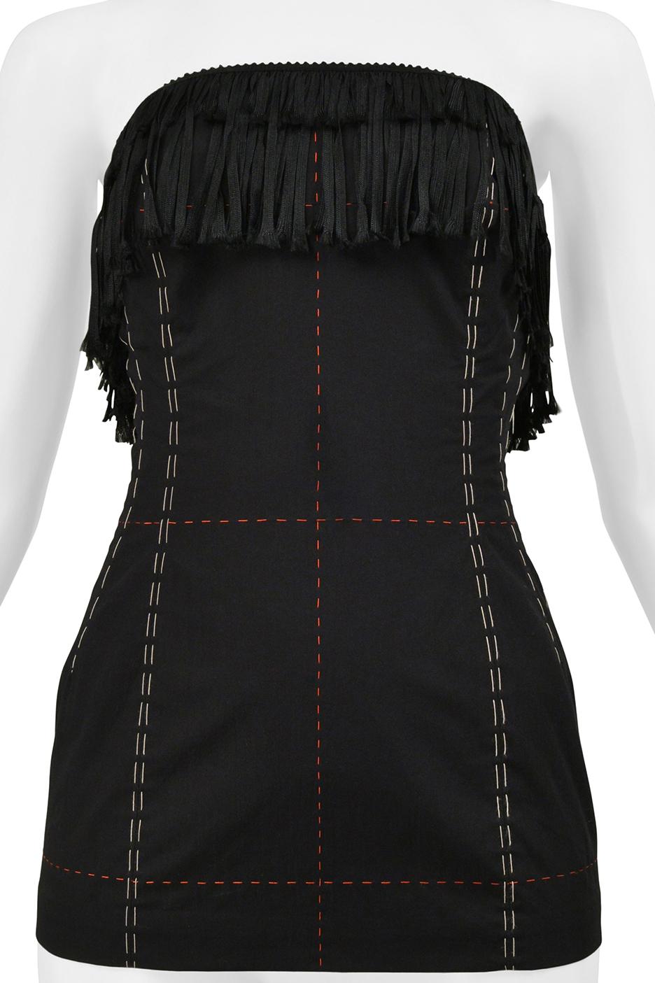 Yohji Yamamoto Black Corset Top With Fringe And Decorative Stitching For Sale 1