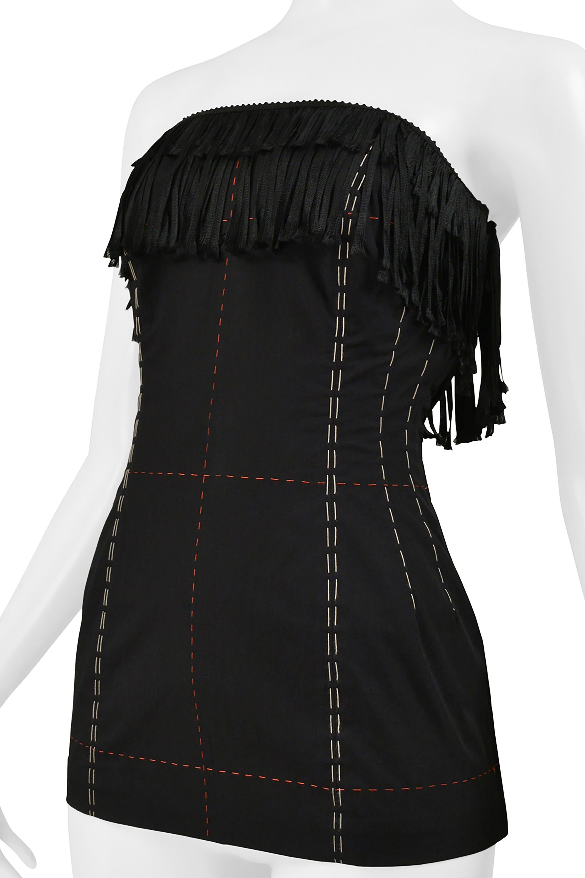 Yohji Yamamoto Black Corset Top With Fringe And Decorative Stitching For Sale 2