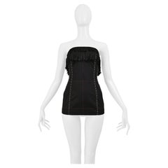 Yohji Yamamoto Black Corset Top With Fringe And Decorative Stitching