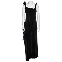 Yohji Yamamoto maxi vestido drapeado de algodón negro, ss 1998