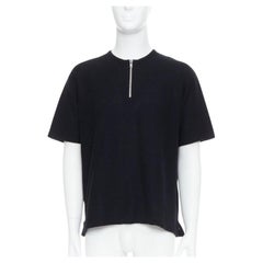 YOHJI YAMAMOTO top de algodón negro con media cremallera y manga corta de canalé M