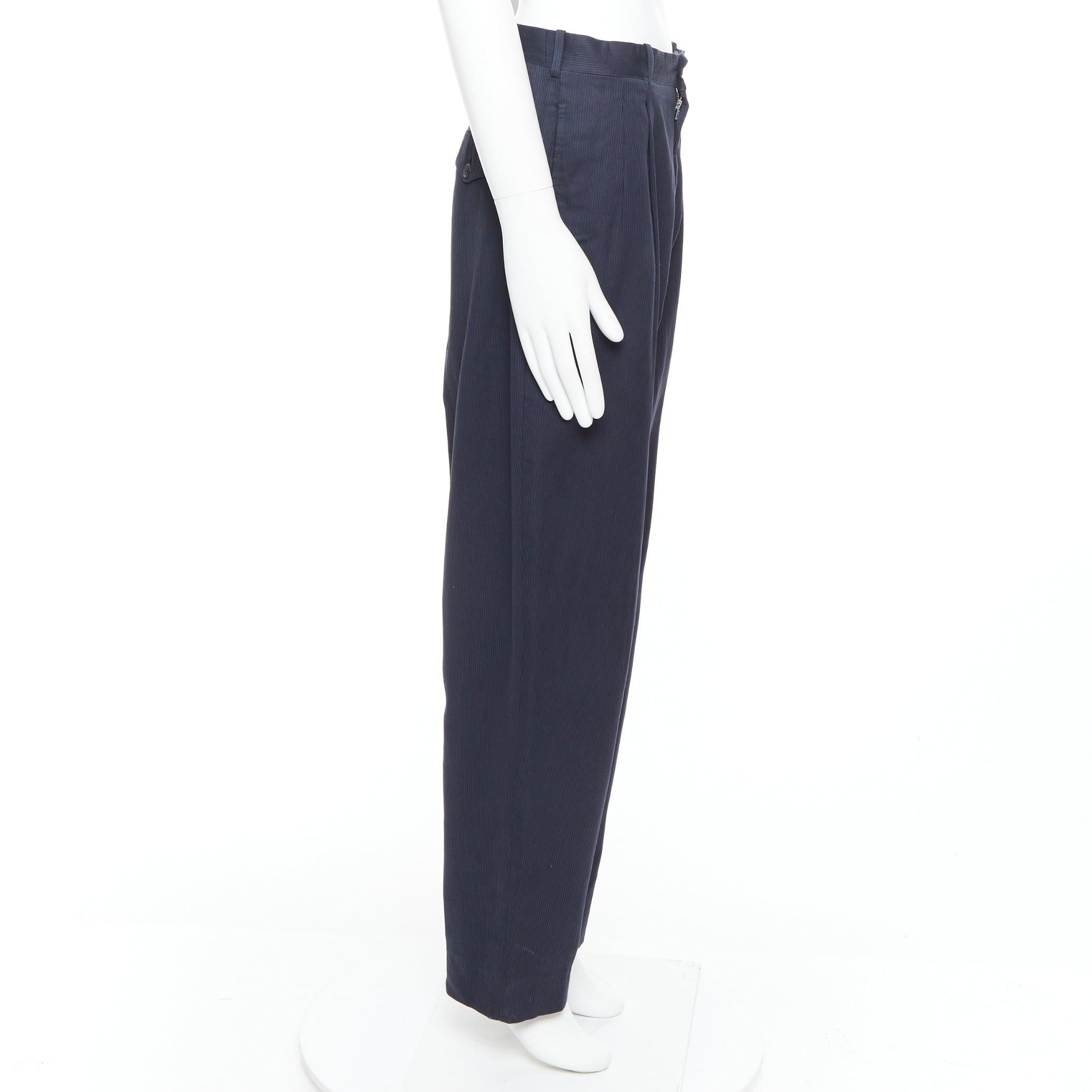 YOHJI YAMAMOTO black cotton pinstripe pleated front wide tapered pants S In Good Condition For Sale In Hong Kong, NT