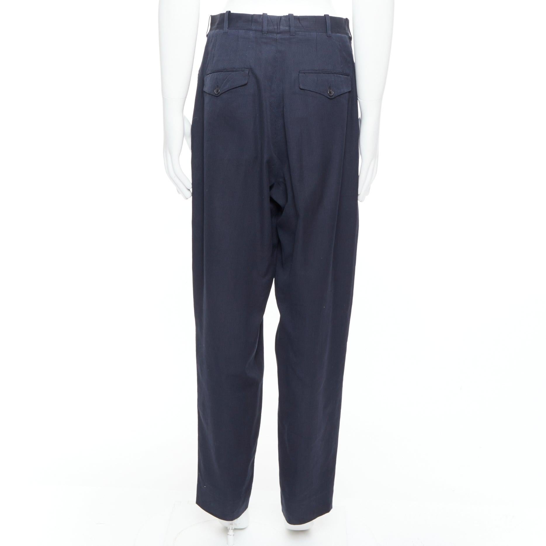 Men's YOHJI YAMAMOTO black cotton pinstripe pleated front wide tapered pants S For Sale
